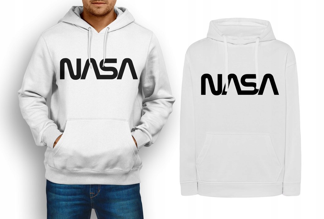 

Modna bluza Nasa męska, kangurka, biała XL