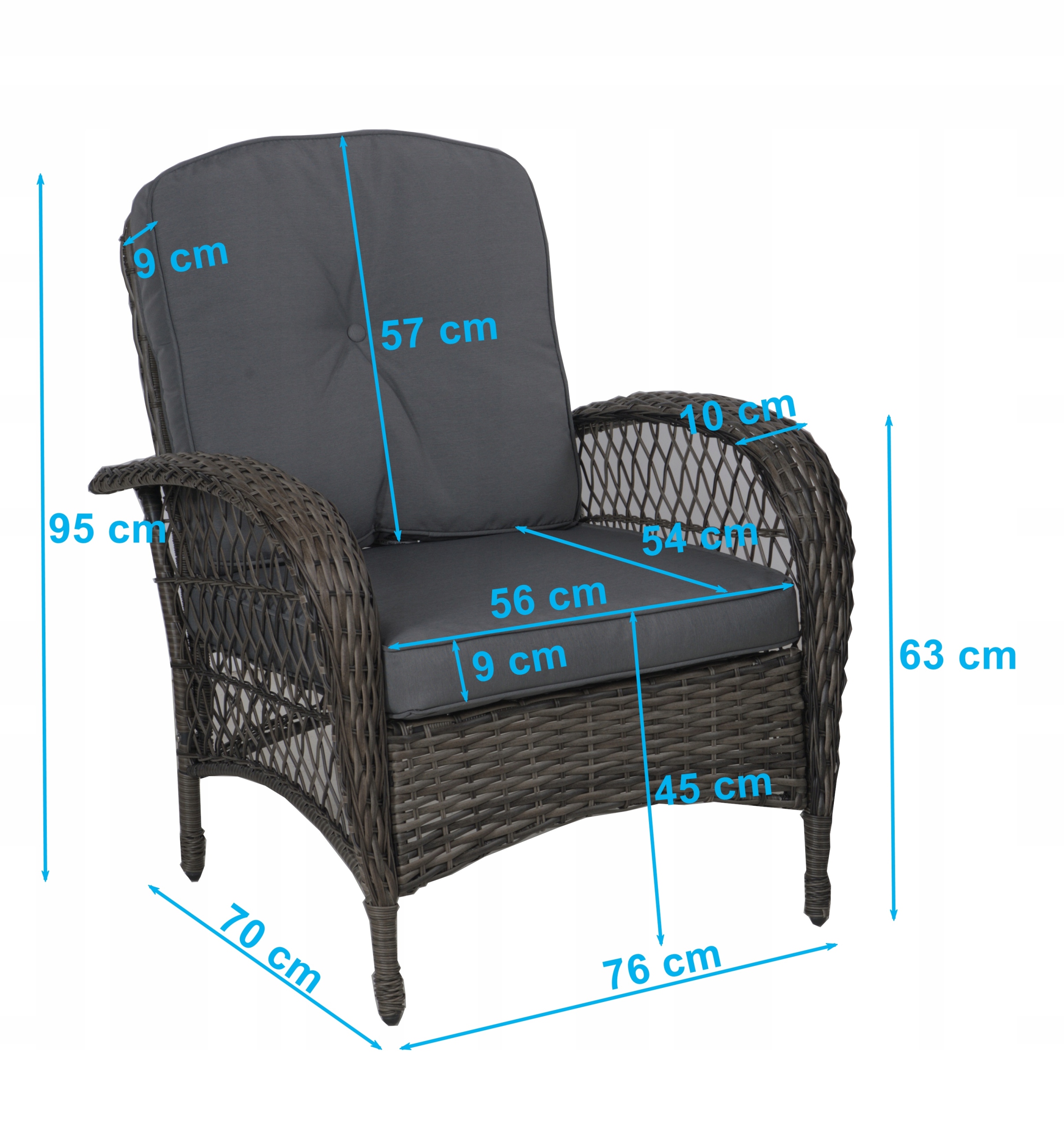 Meble ogrodowe PROWANSJA szary sofa + 2 fotele + stolik Komplet na balkon taras
