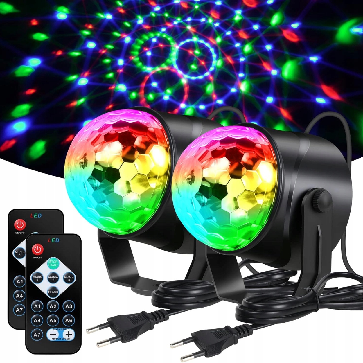 2x PROJEKTOR DYSKOTEKOWY KULA DISCO OBROTOWA LASER REFLEKTOR LED RGB PILOT