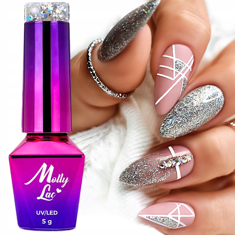 LAKIER HYBRYDOWY DO PAZNOKCI BROKAT DROBINY MOLLY LAC wybierz kolor 5g