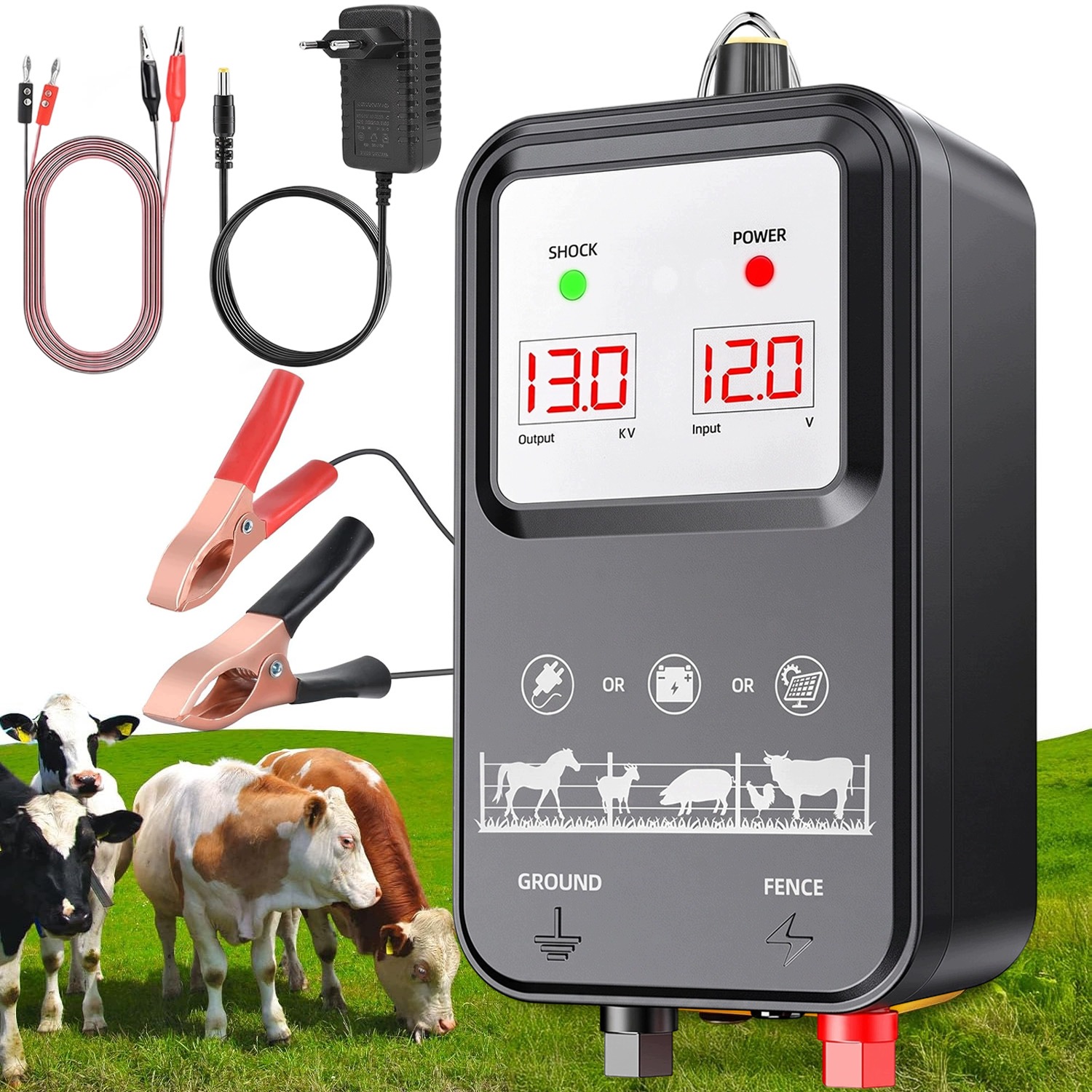 Elektrický Pastuch 12 Km Voděodolný Proti Divokému Dobytku A Koním S LCD 2J 12KV
