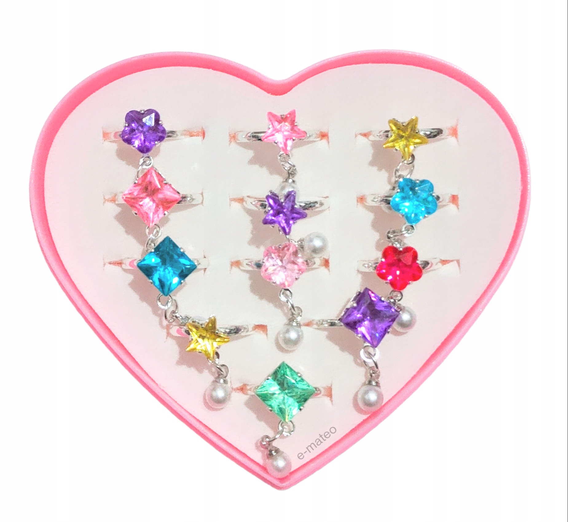 BIŻUTERIA PIERŚCIONKI DLA DZIEWCZYNKI zestaw 12szt Kolor wielokolorowy