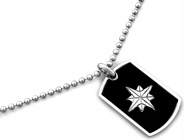 Stříbrný vojenská známka 925 pánský náhrdelník černý s růží kompasu, délka 50 cm