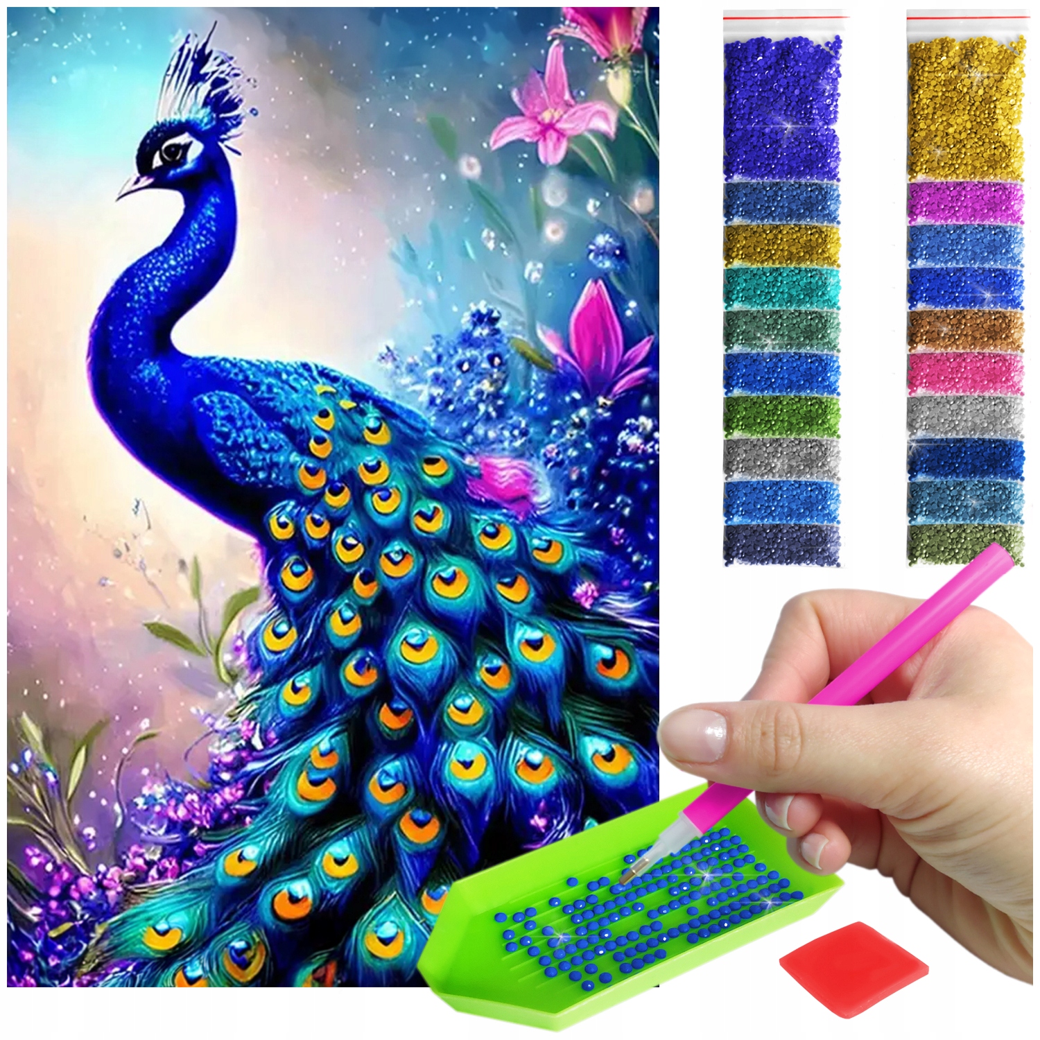 Výšivka Diamond Painting mozaika modrý páv sada příslušenství