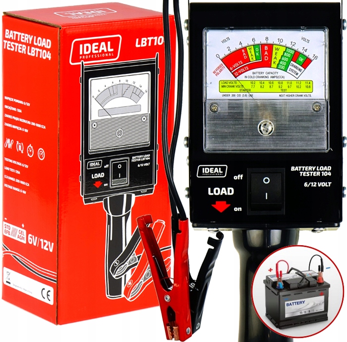 Tester akumulátoru diagnostika zatížení Ideal LBT104 6V 12V 135A Rychlý