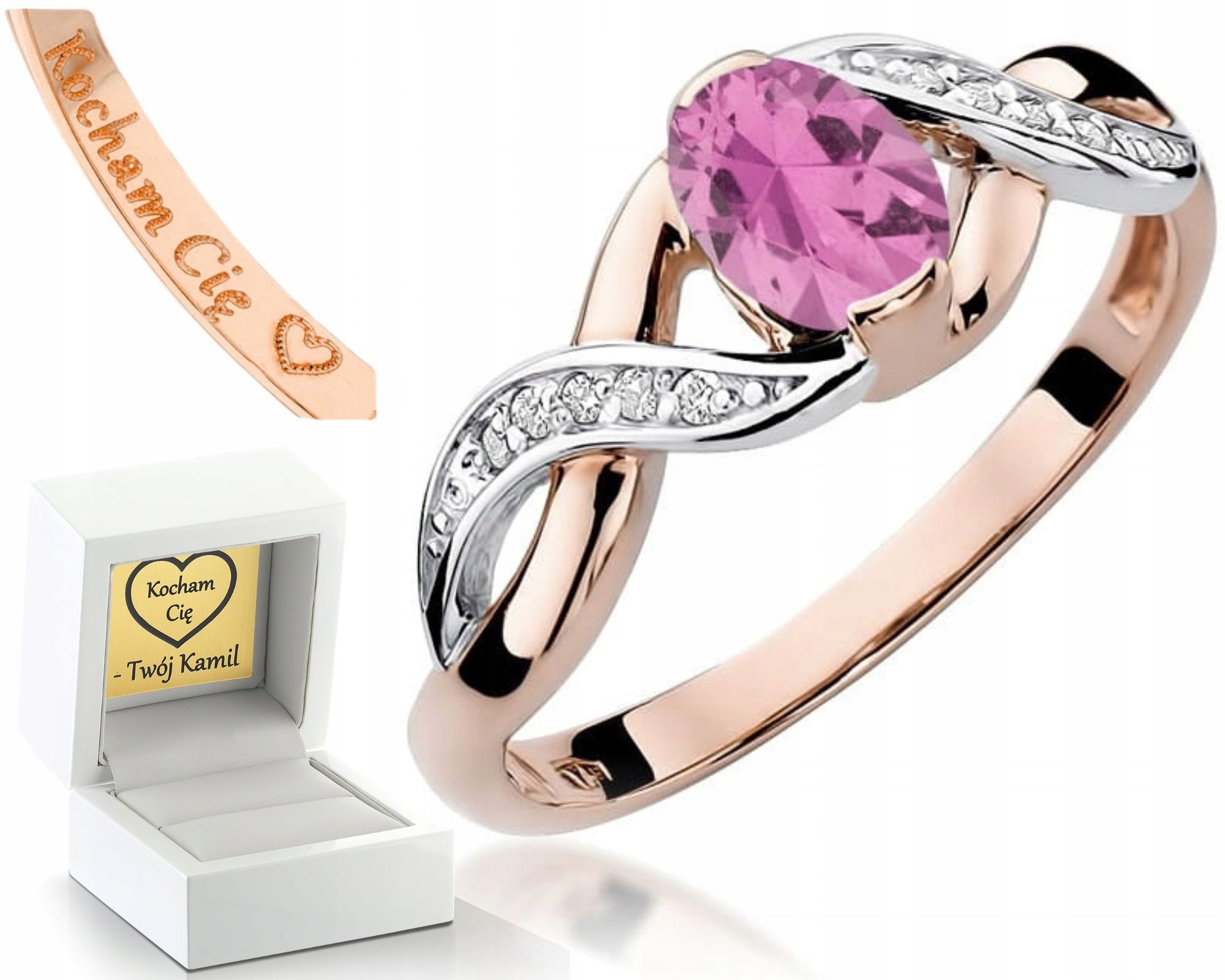 Zásnubní Prstýnek S Růžovými Safíry, Diamanty, Růžové Zlato 585, Gravírování