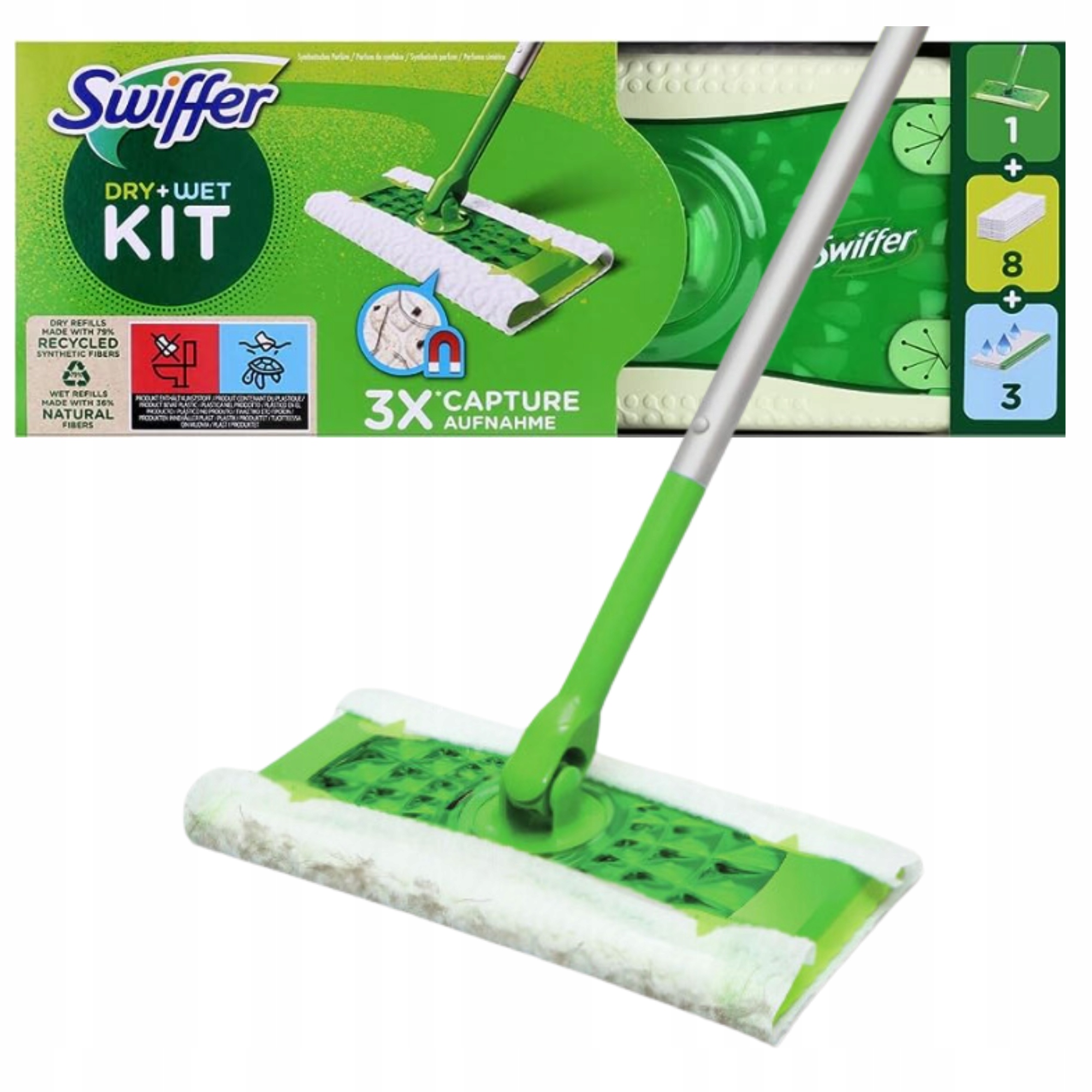 Levně Swiffer Mop Startovací sada 11 náplní Zelená za sucha mokrá