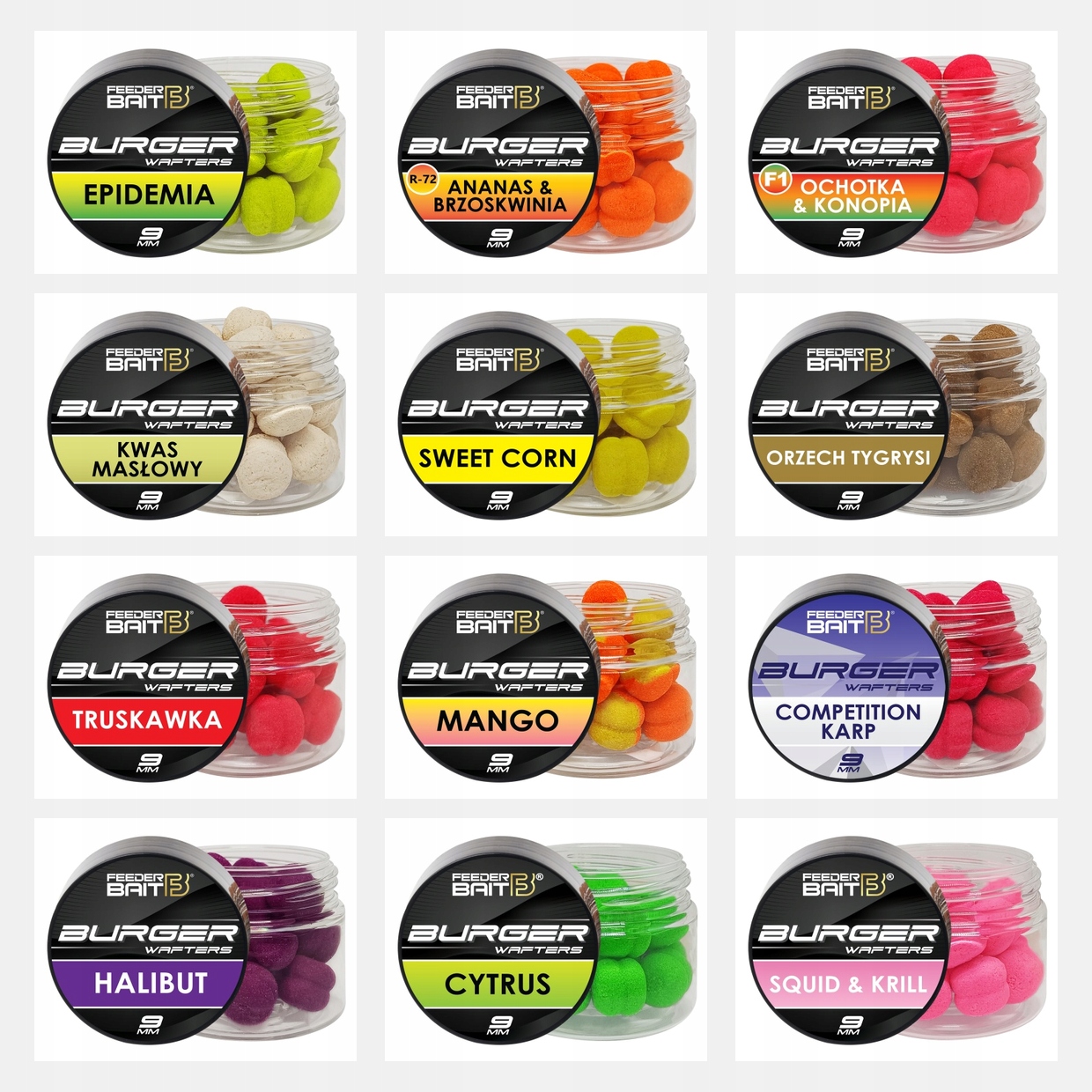 Sada Feeder Bait Burger Wafters 9 mm – 12 příchutí