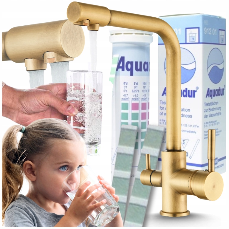 Kuchynská Batéria Na Vodný Filter Stojaca Na Dosku S Perlátorom, Zlatá Výtoková