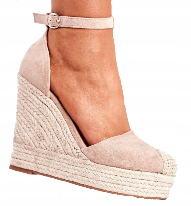 

Sandały Espadryle Na Koturnie Beżowe R.37