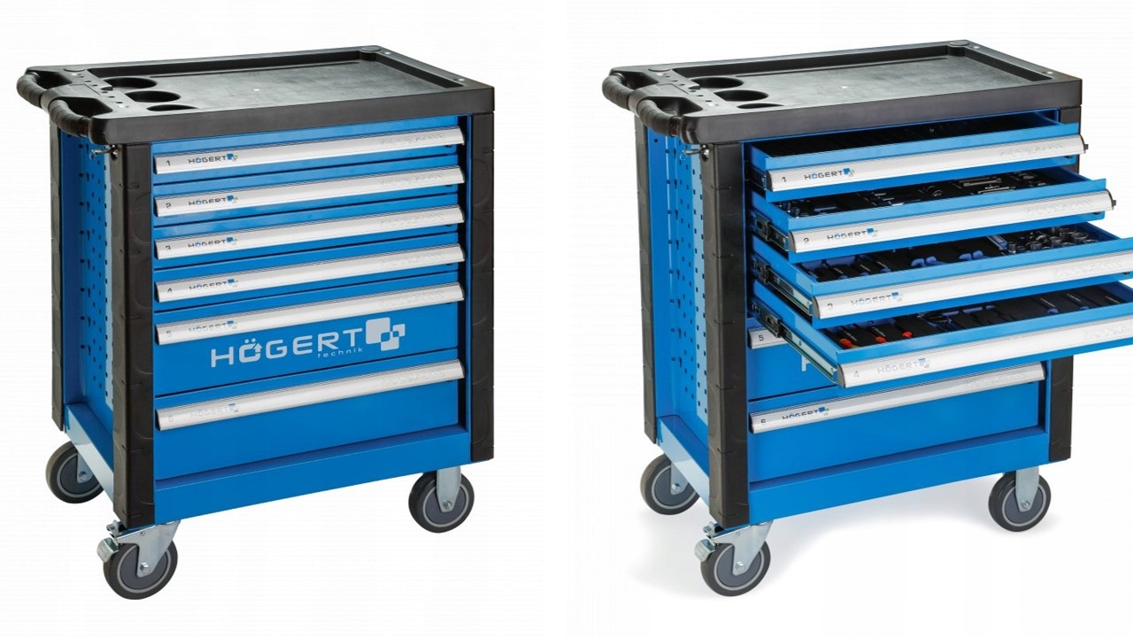 WÓZEK WARSZTATOWY SZAFKA NARZĘDZIARKA DO WARSZTATU Z WYPOSAŻENIEM 171 EL