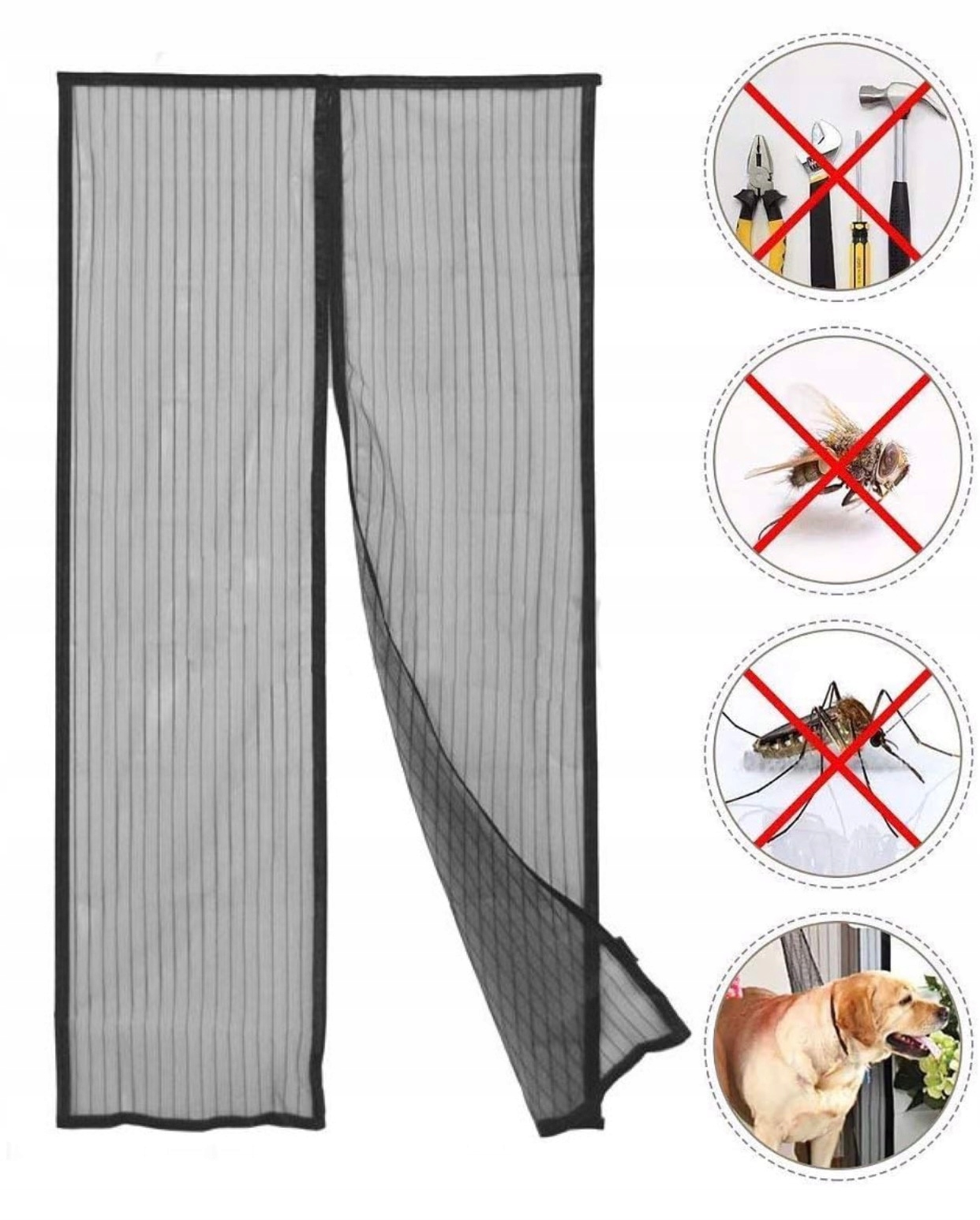 MOSKITIERA MAGNETYCZNA NA DRZWI CZARNA 210CM X 100CM Wysokość 210 cm
