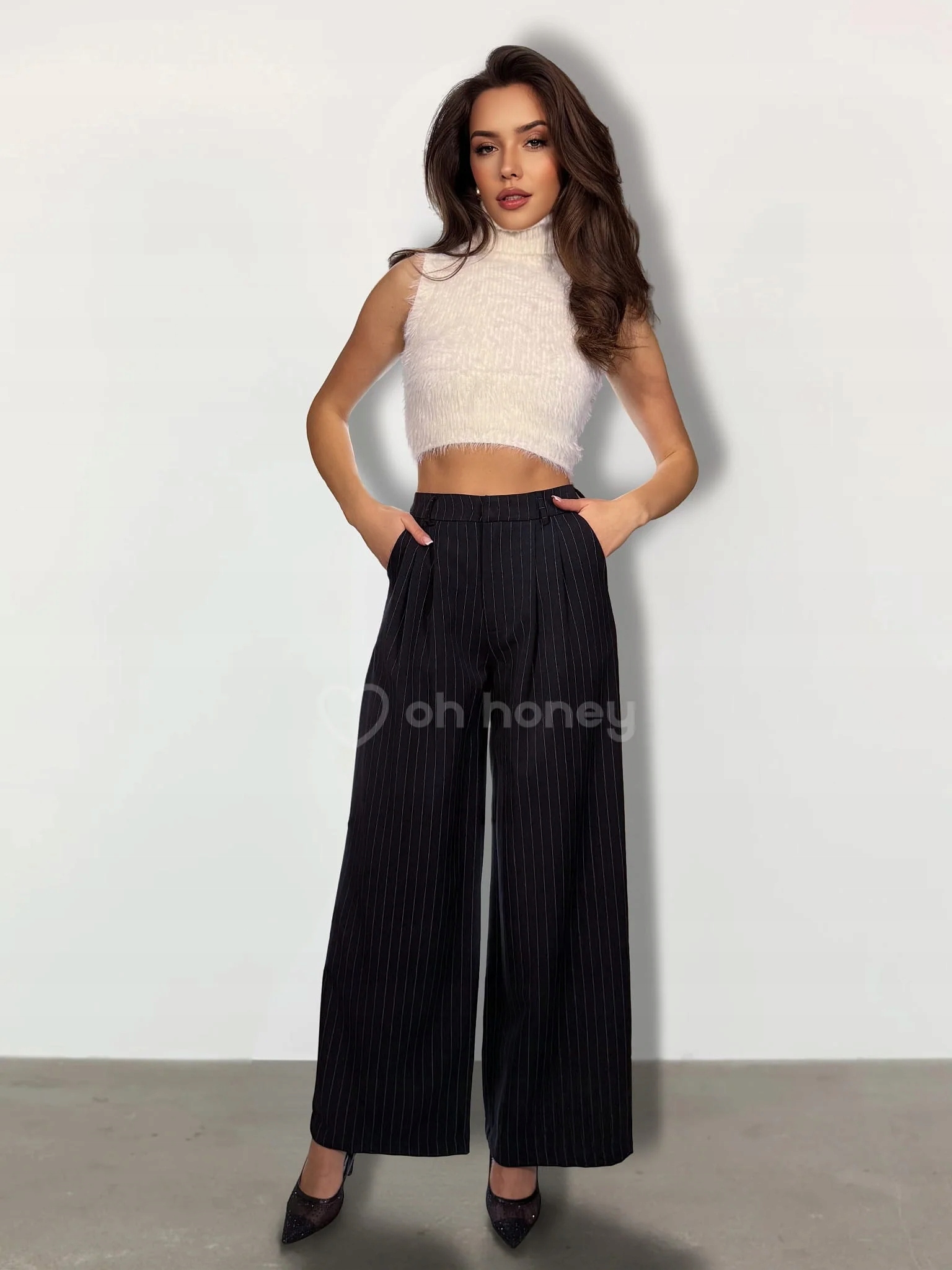 Elegantní černé pruhované kalhoty Lerra S/m