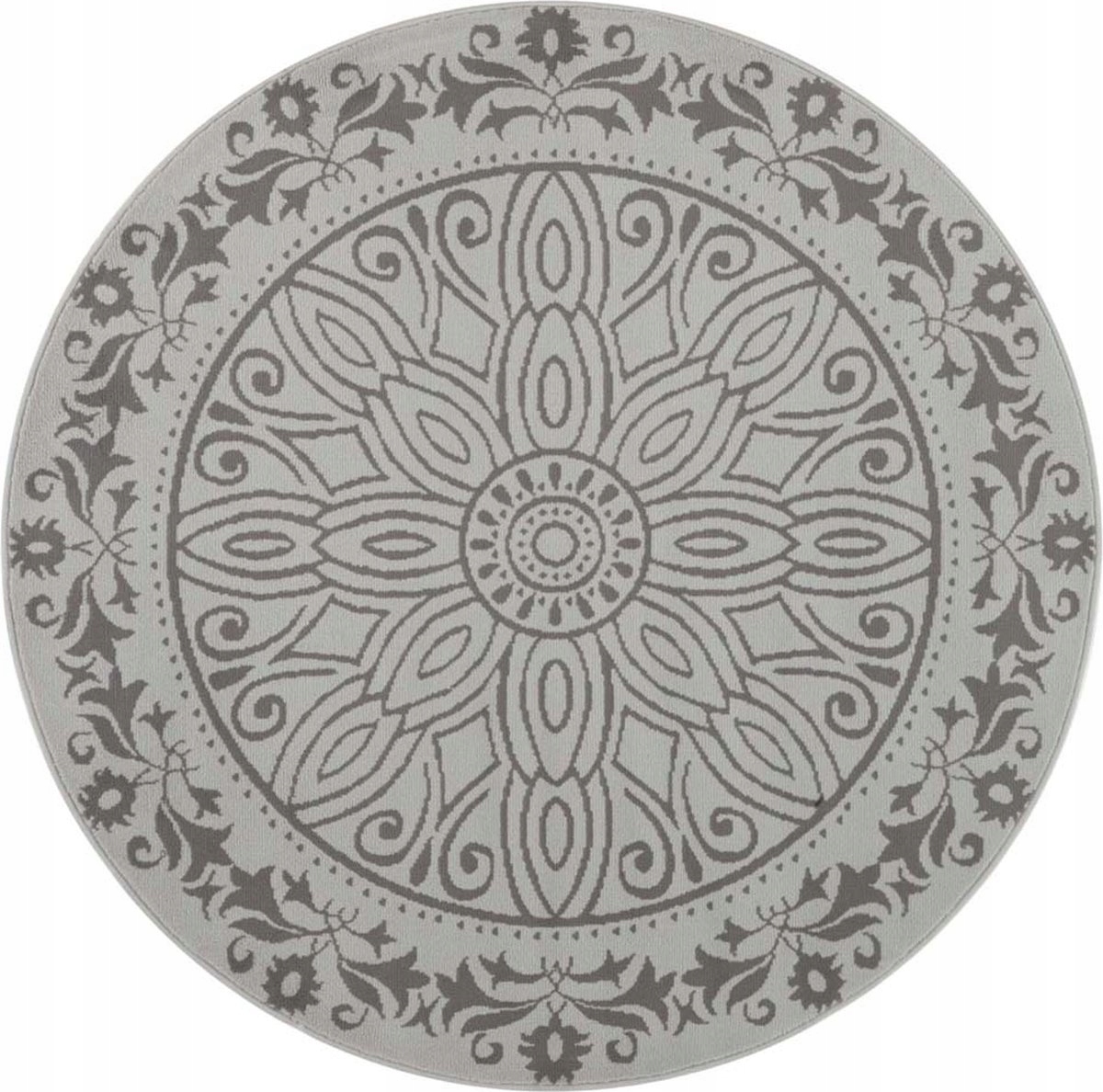 Okrúhly moderný koberec do obývačky, sivý orientálny vzor 140 cm