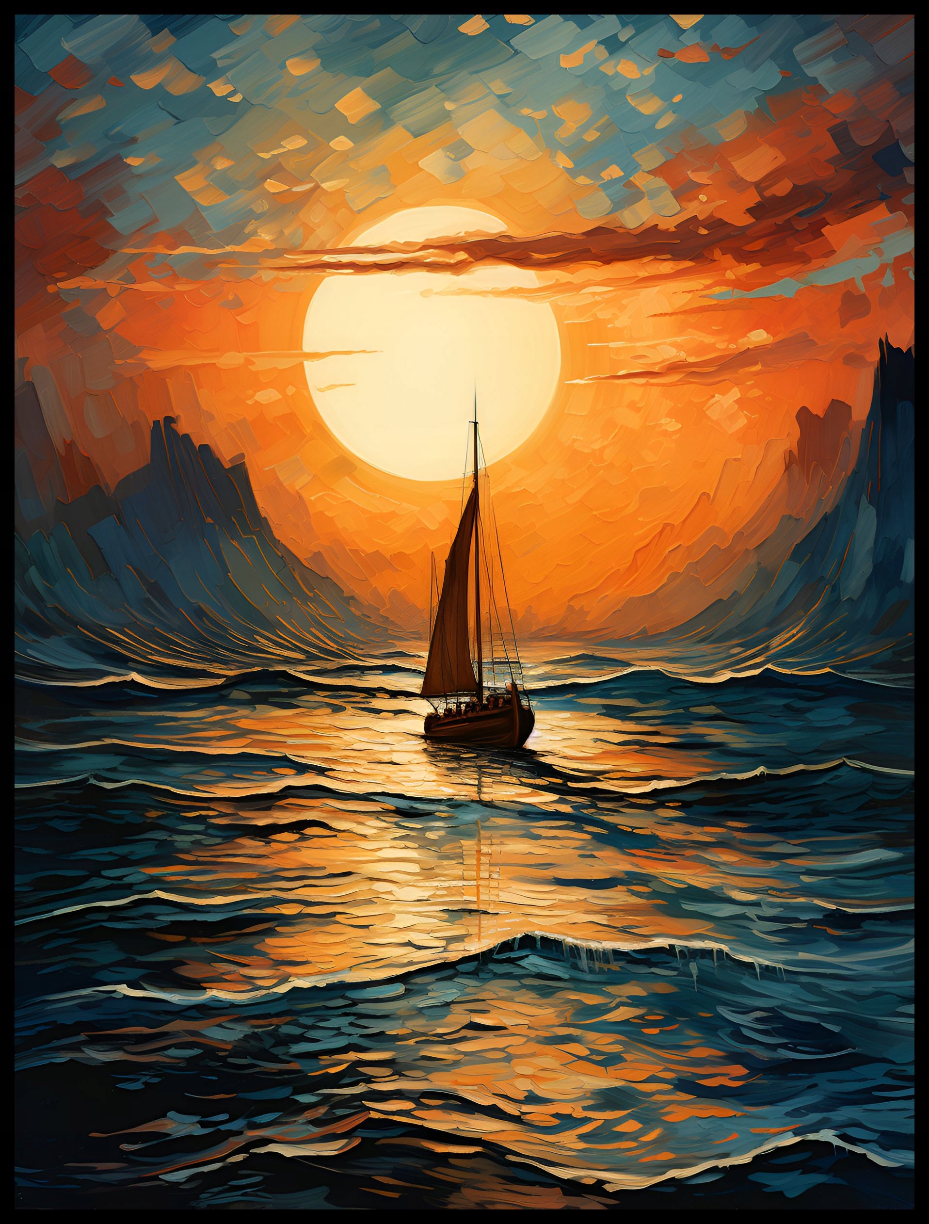 Plakat na Ścianę Obraz Zachód Słońca Morze Łódka 30x40 cm Premium ElliveX