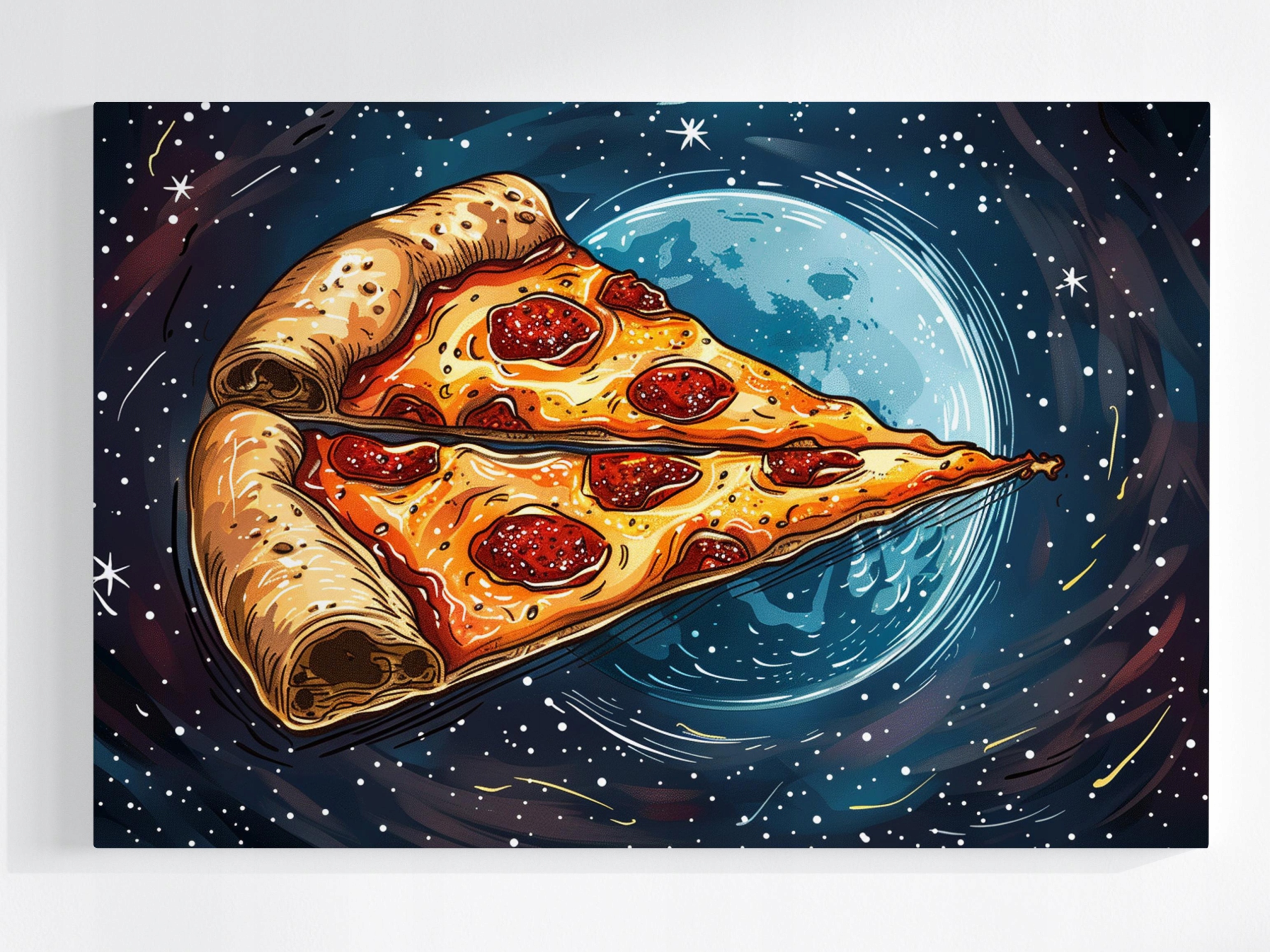 Obraz Na Plátně Canvas Grafika Komiks Kosmos Hvězdy Loď Pizza 120x80