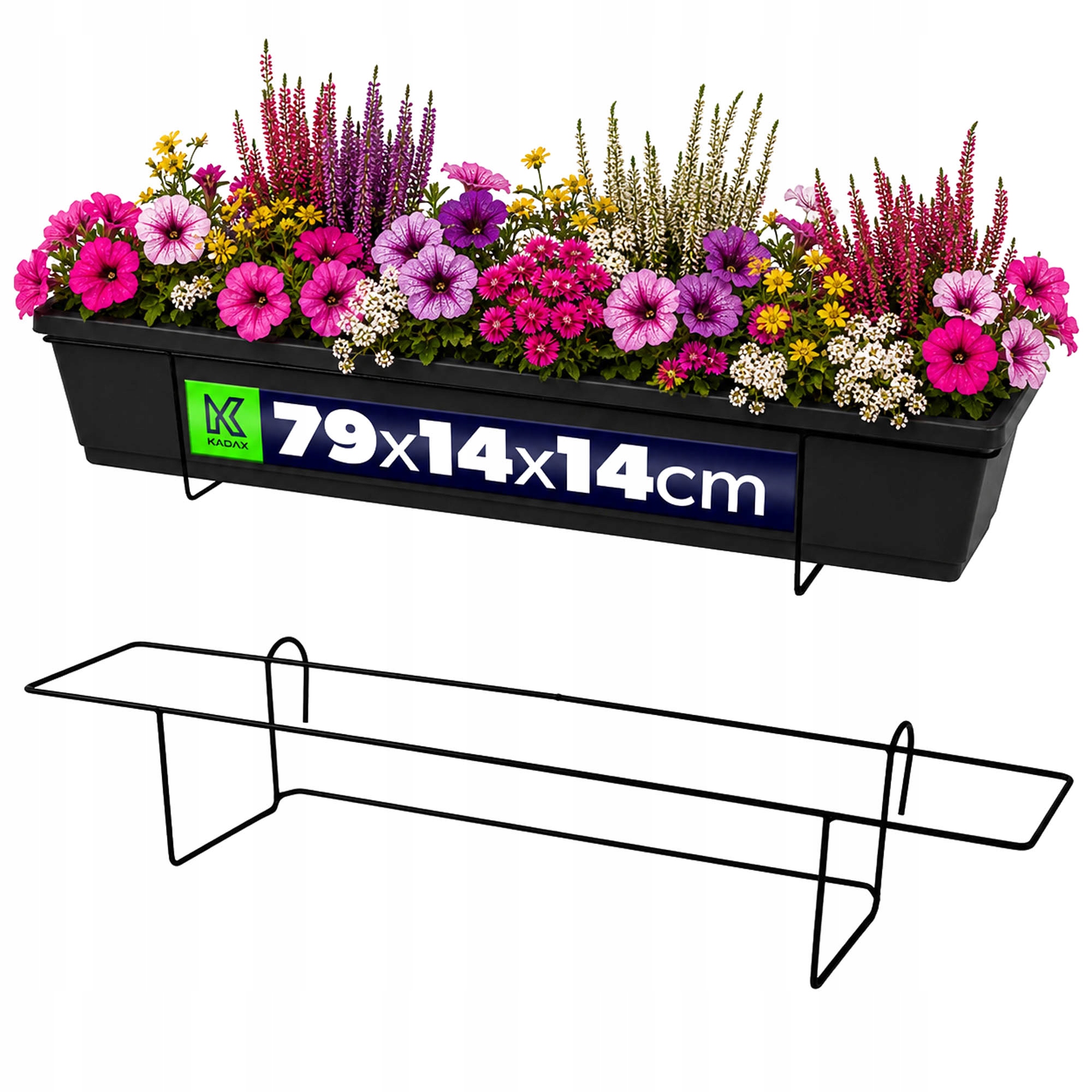 Držák Na Věšák 80 cm Kovový Na Balkonový Květináč Box Na Květináč Černý
