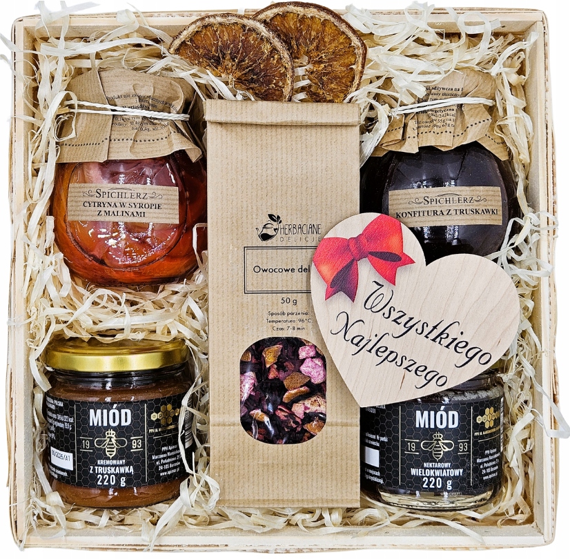 Levně Dárkový koš Sada Dárek Narozeniny Jmeniny Med Čaj 30 40 50 60