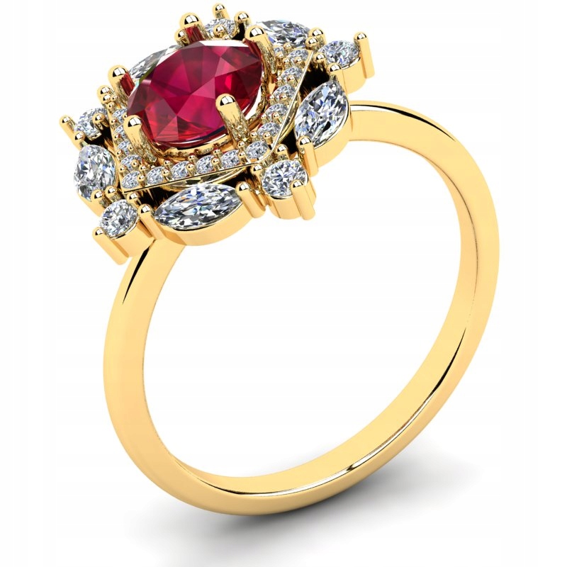 

Pierścionek Złoty Błyszczący Z Czerwoną Cyrkonią