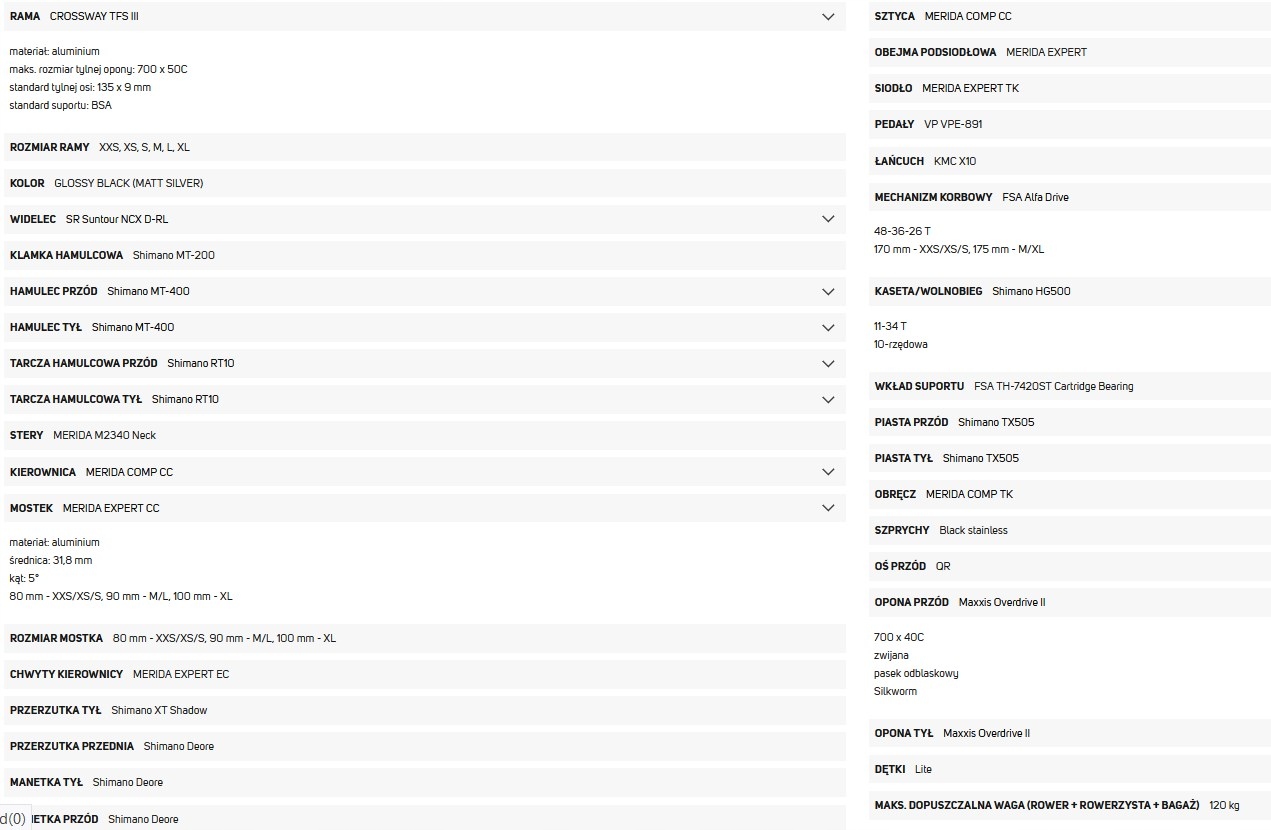 rower MERIDA CROSSWAY L 500 XS 43 LADY XT EAN (GTIN) 4710949828875