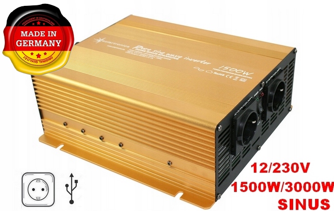 Menič Napätia Čistý Sinus 1500 Watt Solartronics 12V/230V Usb Gold