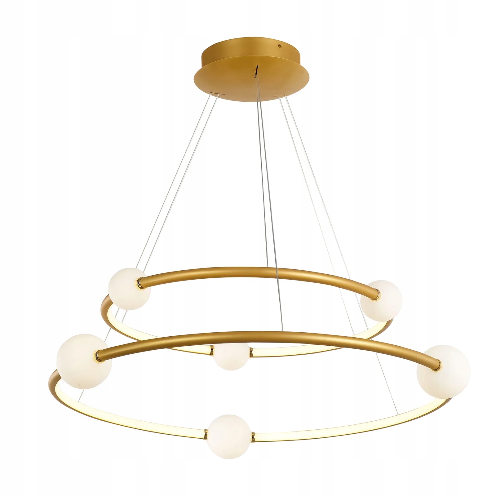 Závesná lampa Led luster moderné 2 sklenené kruhy biele gule Italux