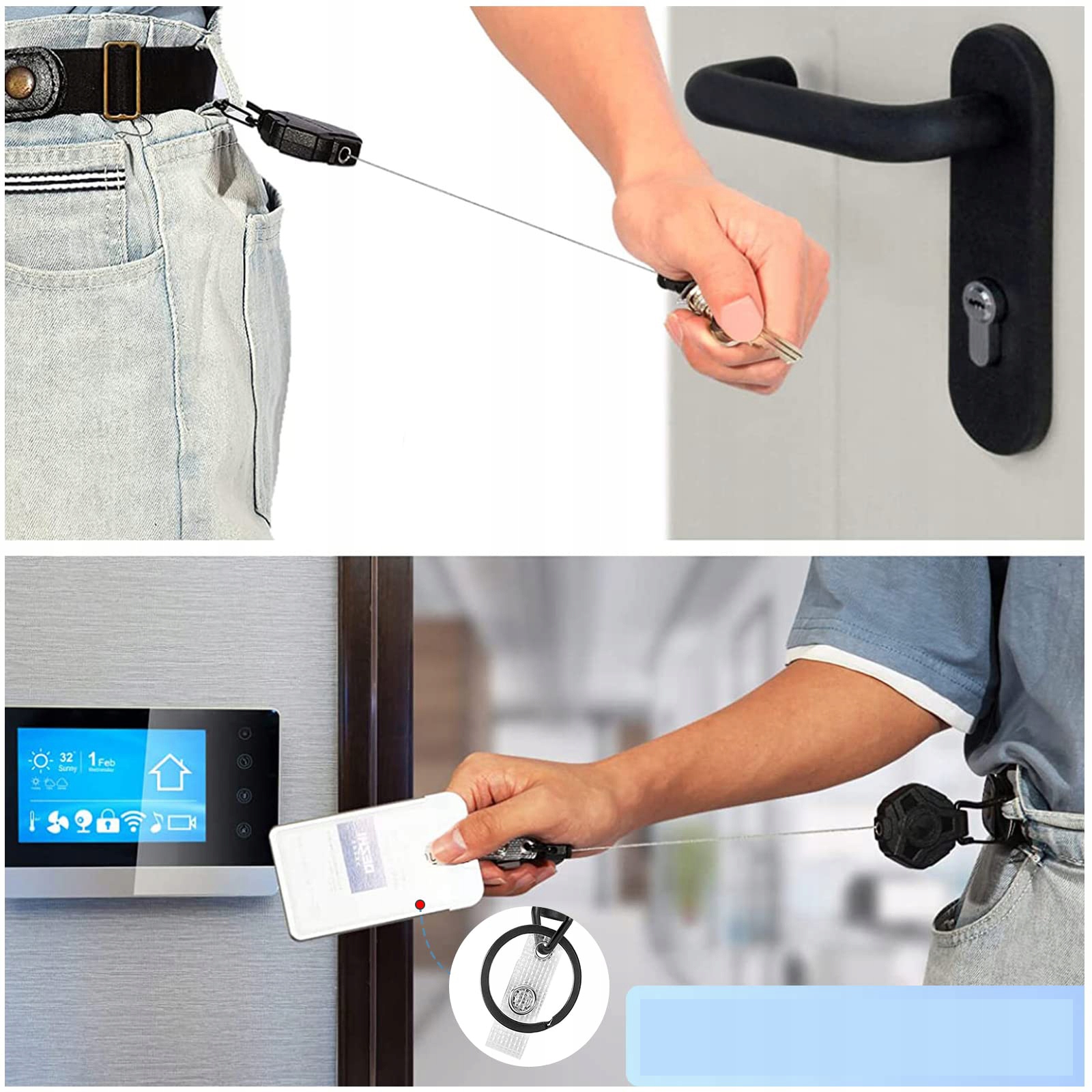 2x Linka zwijana retraktor smycz zwijka HEAVY DUTY prezent dla faceta Kolor czarny