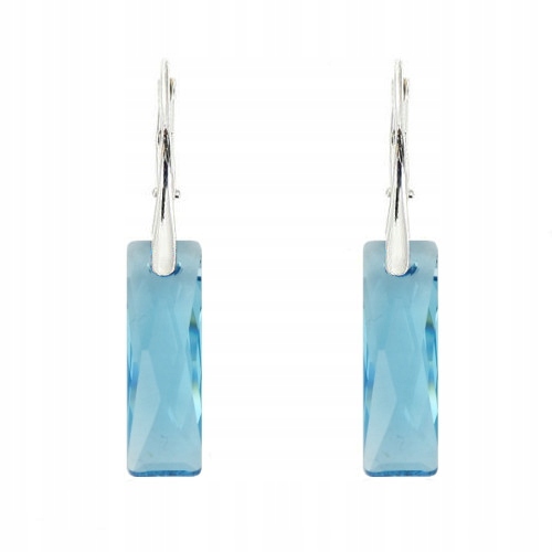 Stříbrné Náušnice 925 s krystaly Swarovski Queen Baguette 25 mm Aquamarine