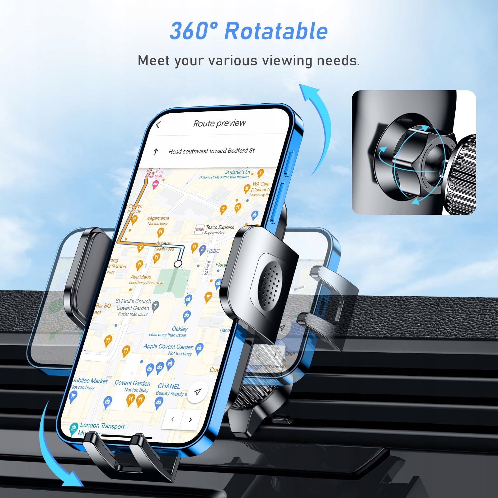 BLUKAR Uchwyt Samochodowy Na Telefon 360 Stopni Do iPhone Galaxy 4-67 Cal — miniatura 5