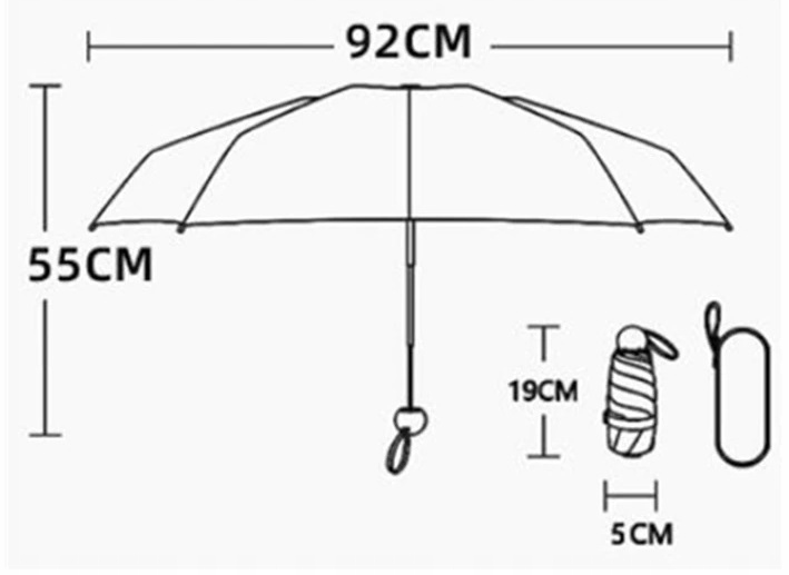 PARASOL SKŁADANY Z ETUI LEKKI WYTRZYMAŁY 8 PANELI Wzór dominujący bez wzoru