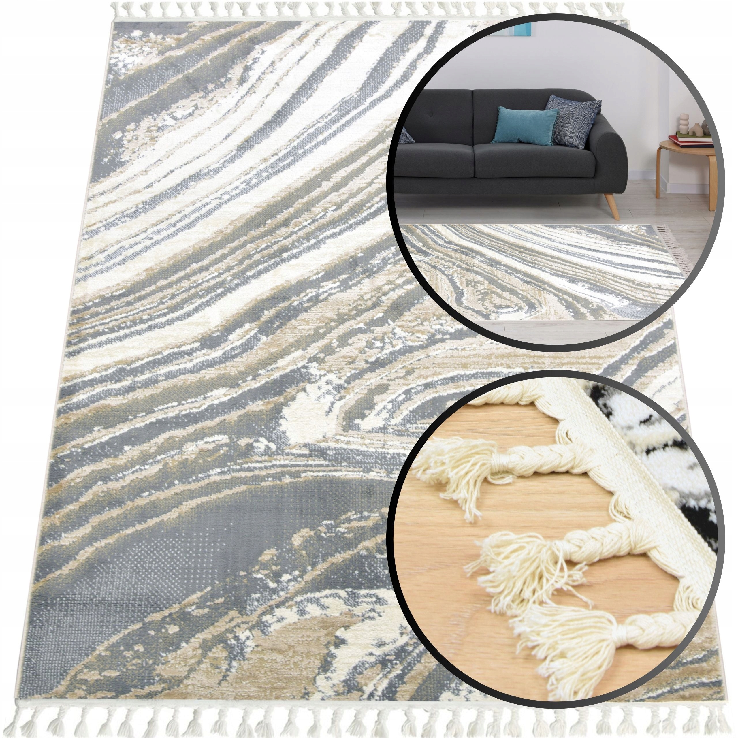 Béžový Turecký Koberec Shaggy Ankona Koberce Do Obývacího Pokoje Boho Loft 140x200