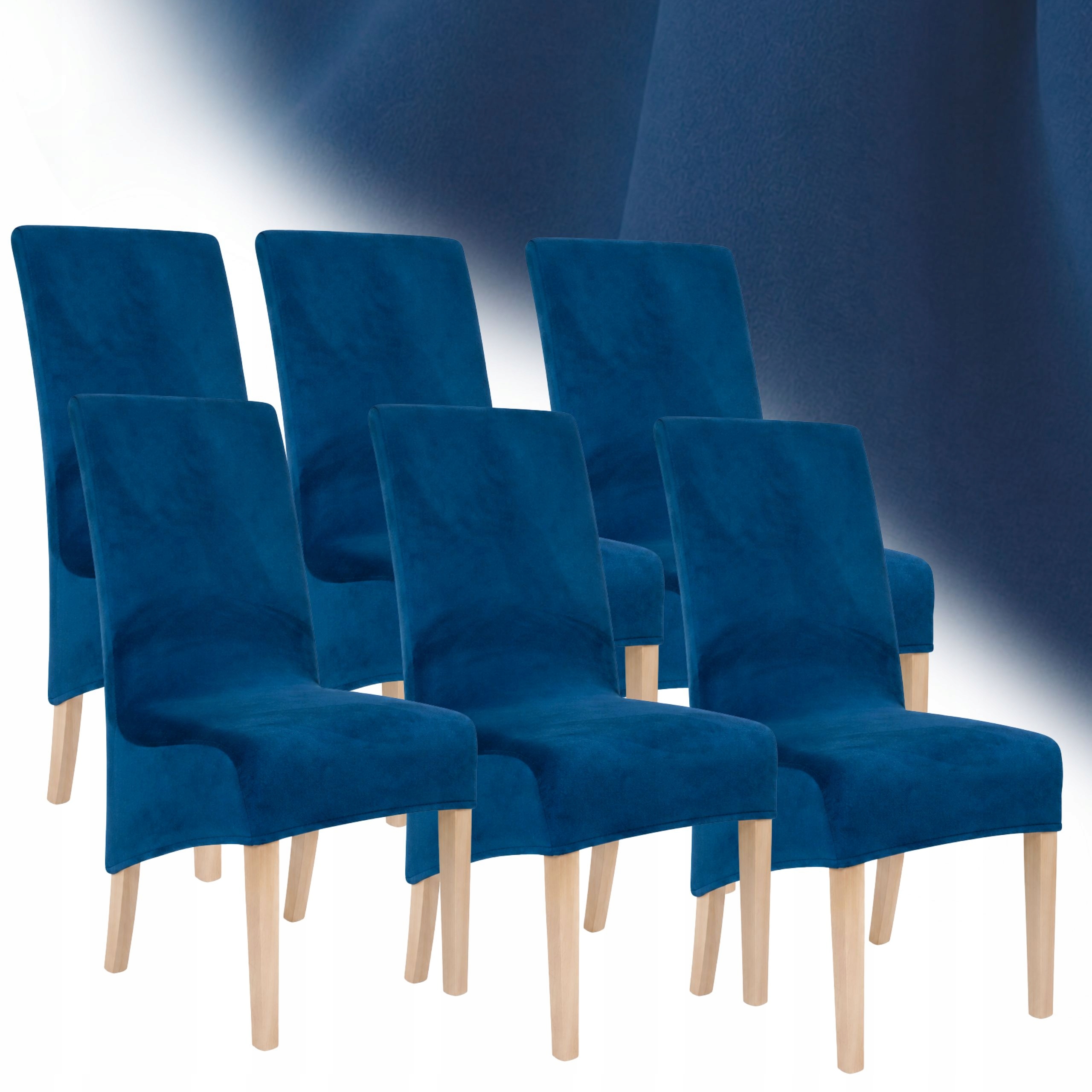 Potah Na Židli XXL Velur 6 Ks Elastický Plyš Univerzální, Tmavě Modrý