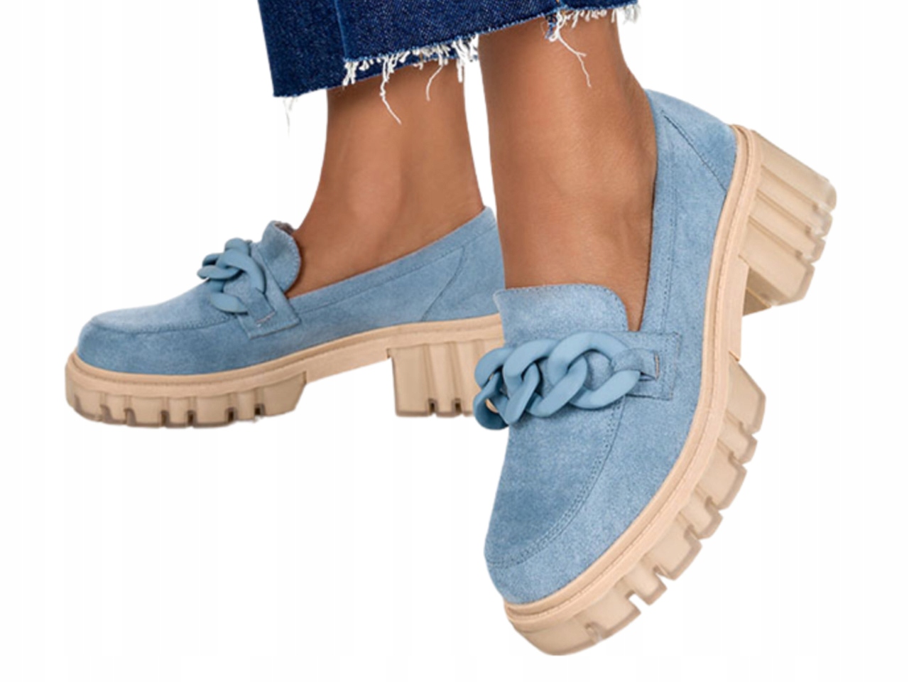 MOKASYNY PÓŁBUTY DAMSKIE NA PLATFORMIE ŁAŃCUCH 39