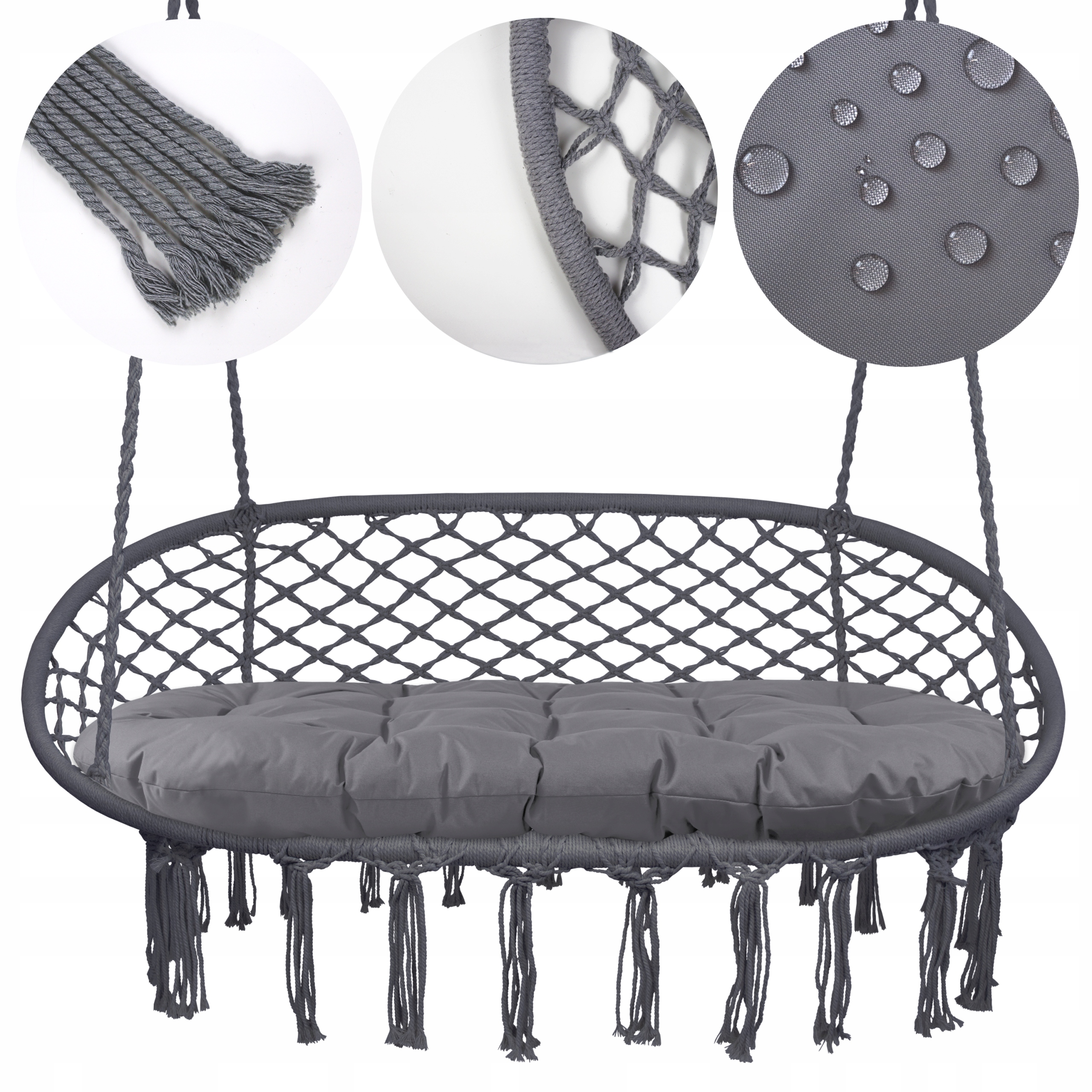 

Huśtawka Wisząca Dwuosobowa + Wodoodporna Poduszka