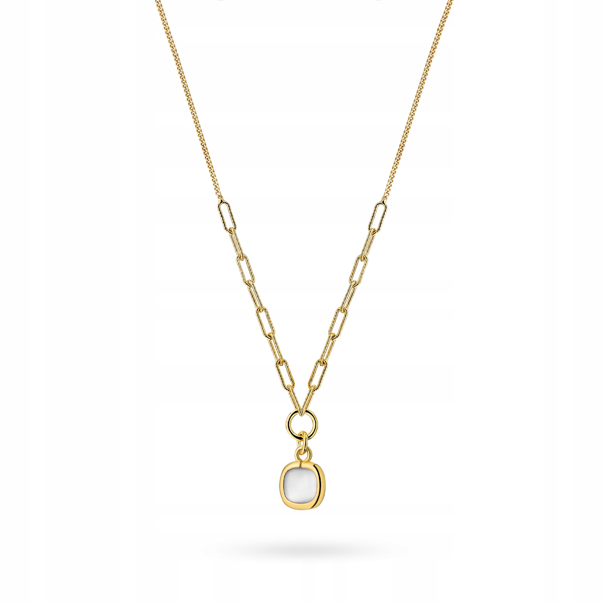 Srebrny Pozłacany Naszyjnik Łańcuszek Damski pr. 925 Białe Kocie Oko