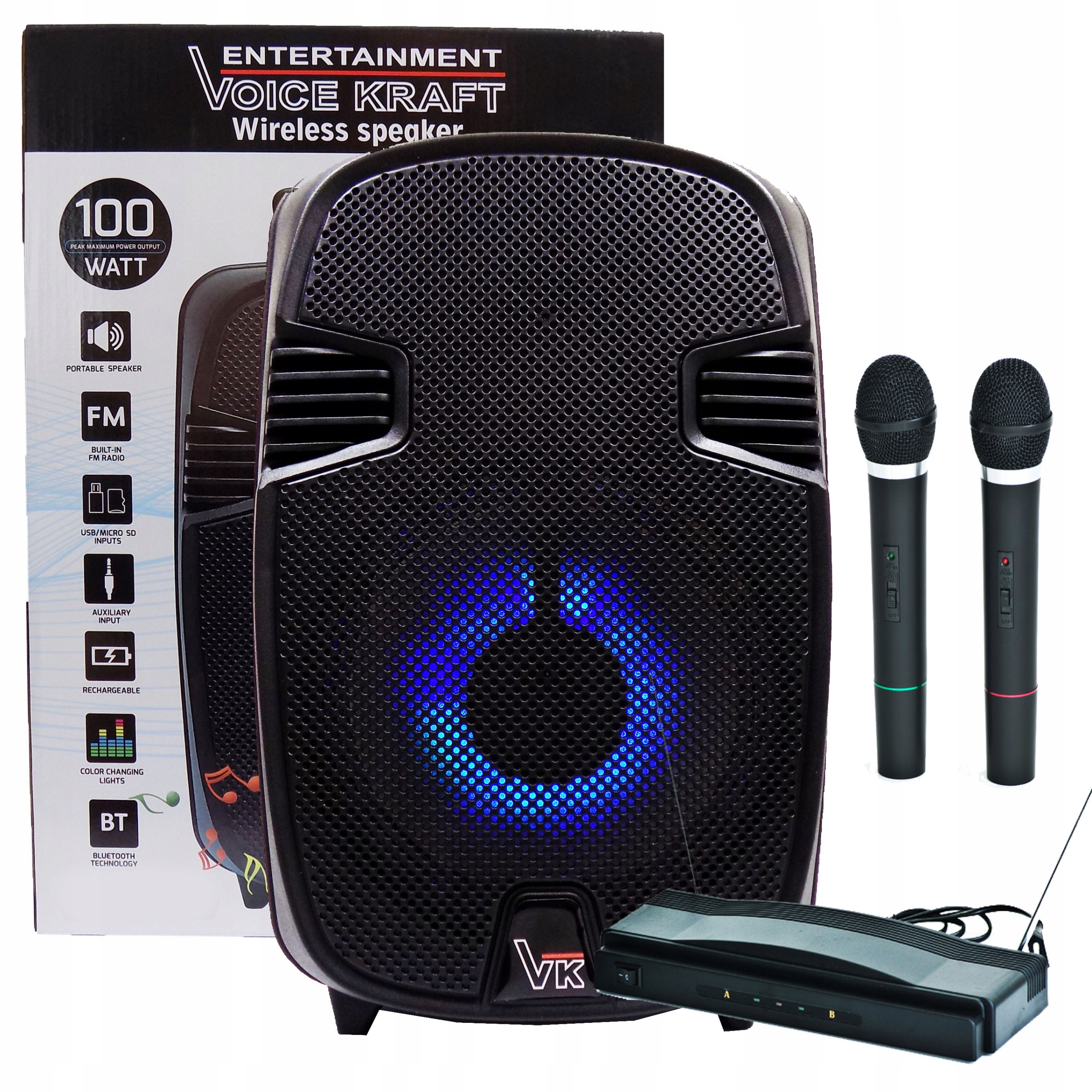 Zestaw Karaoke Usb Sd MP3 Bluetooth 2 Mikrofony Bezprzewodowe
