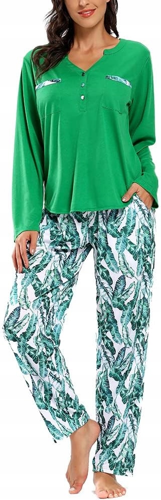Shekini Dámské pyžamo Komplet Tričko Dlouhé kalhoty na spaní Zelená L