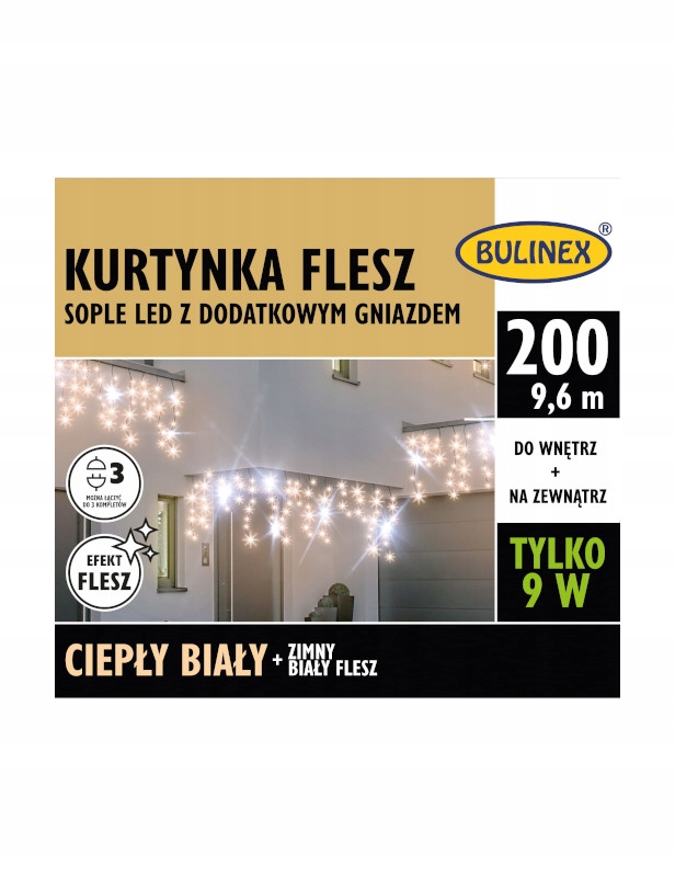 

Kurtyna 200 Led Sople ciepły biały z fleszem 9.6m