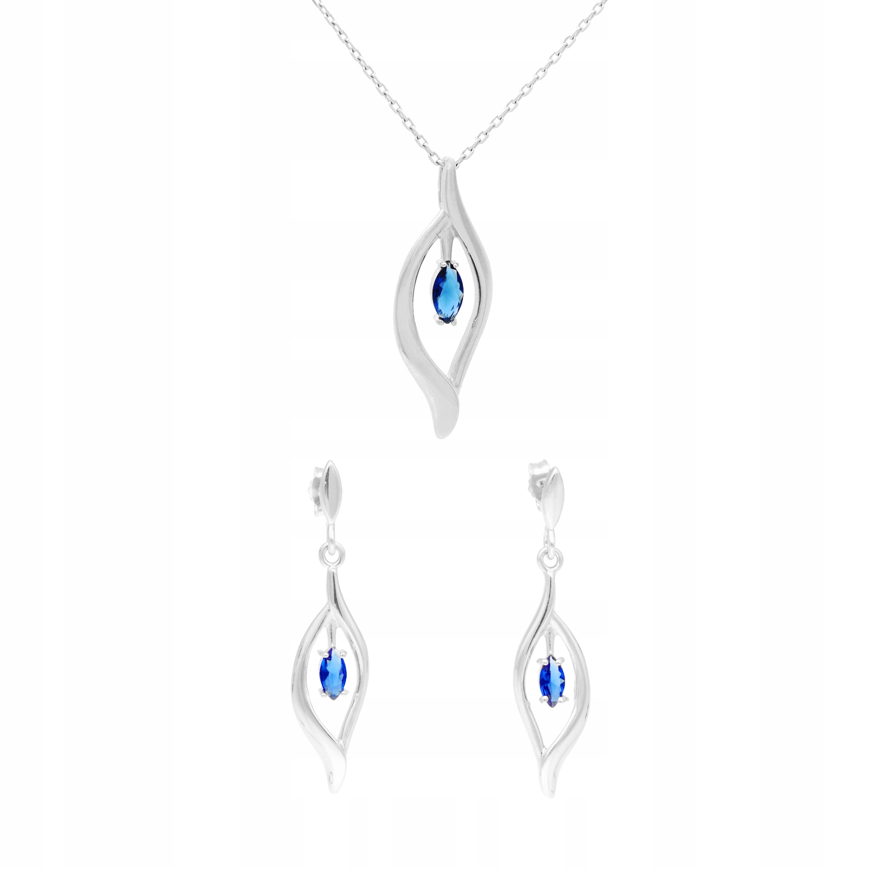 Komplet se safírovými zirkony a slzami stříbro