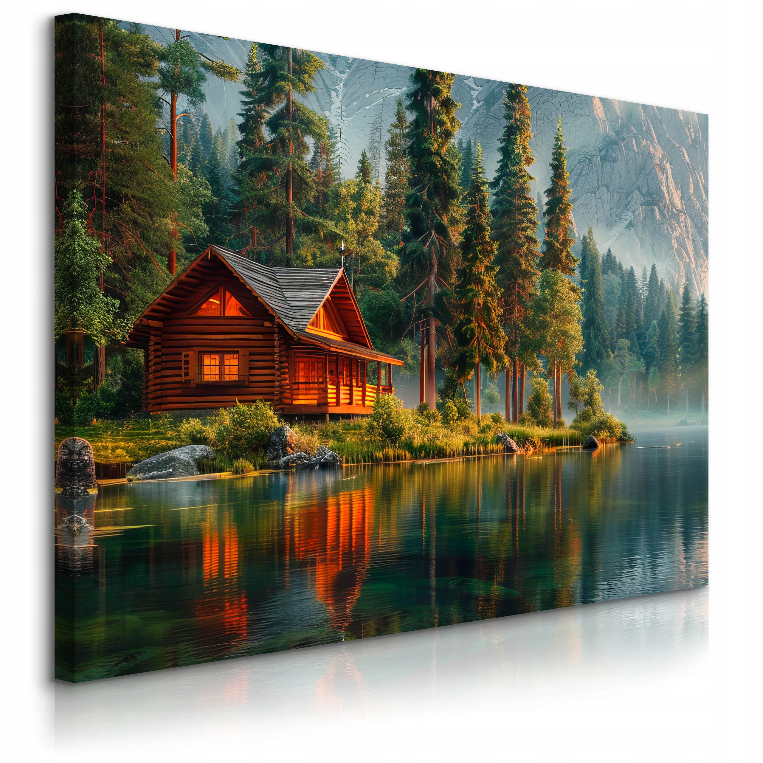 Obraz Na Plátně Do Obývacího Pokoje Chata V Horách Jezero Les Příroda Krajina 120x80