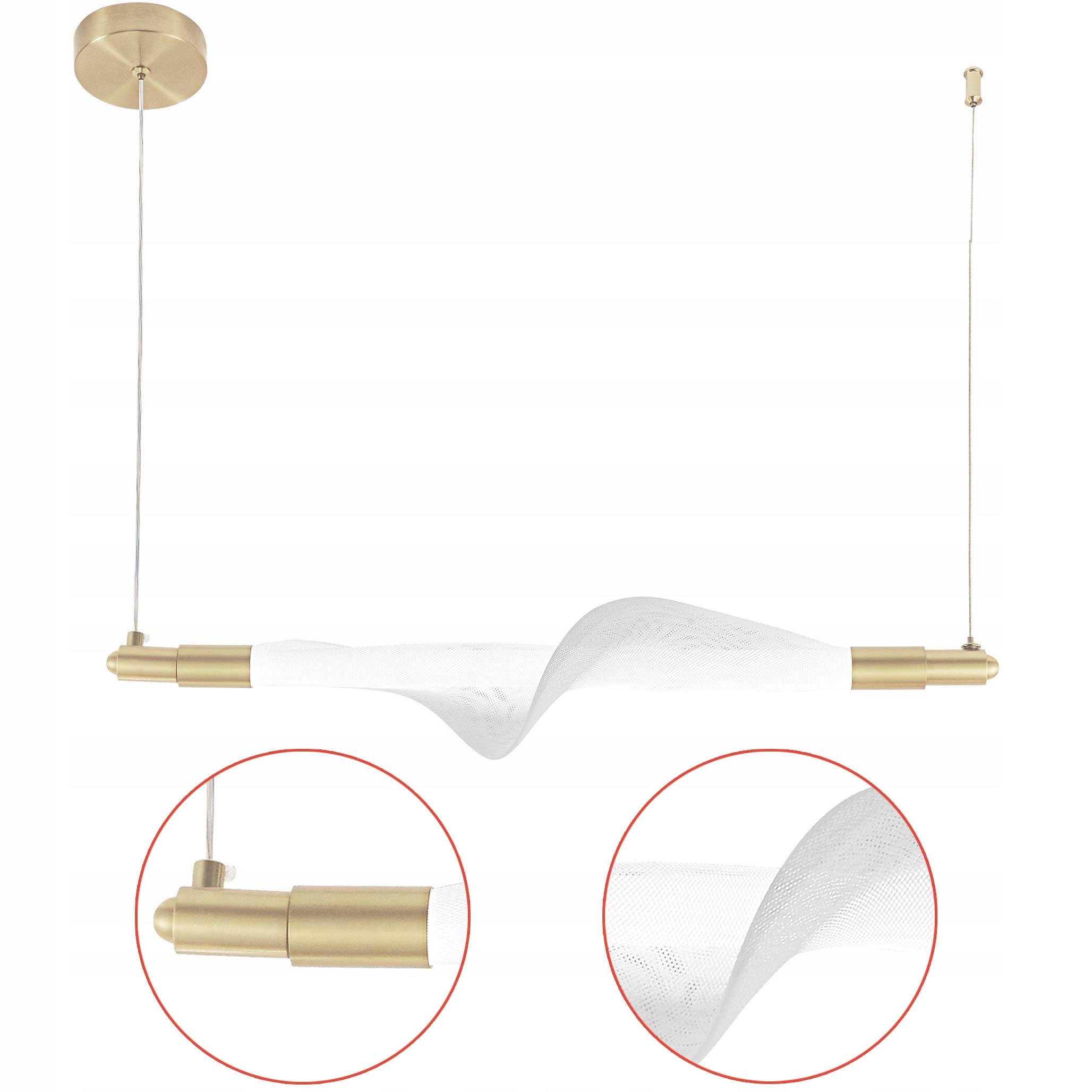 Závěsná Led lampa do jídelny Glamour G011 Lineární vlnitá Bílo zlatá