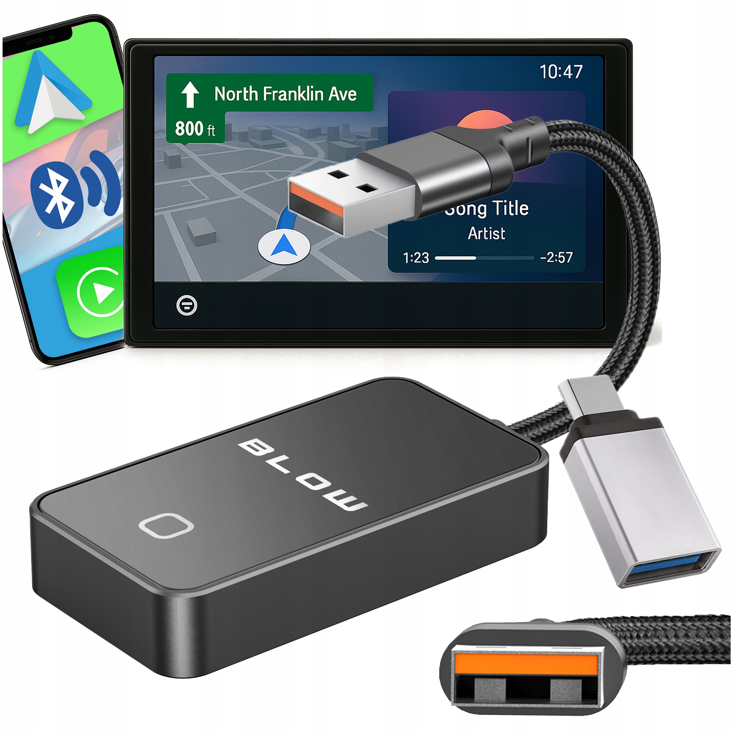 Bezprzewodowy Adapter Samochodowy Carplay Android Auto Wifi Bt Usb C