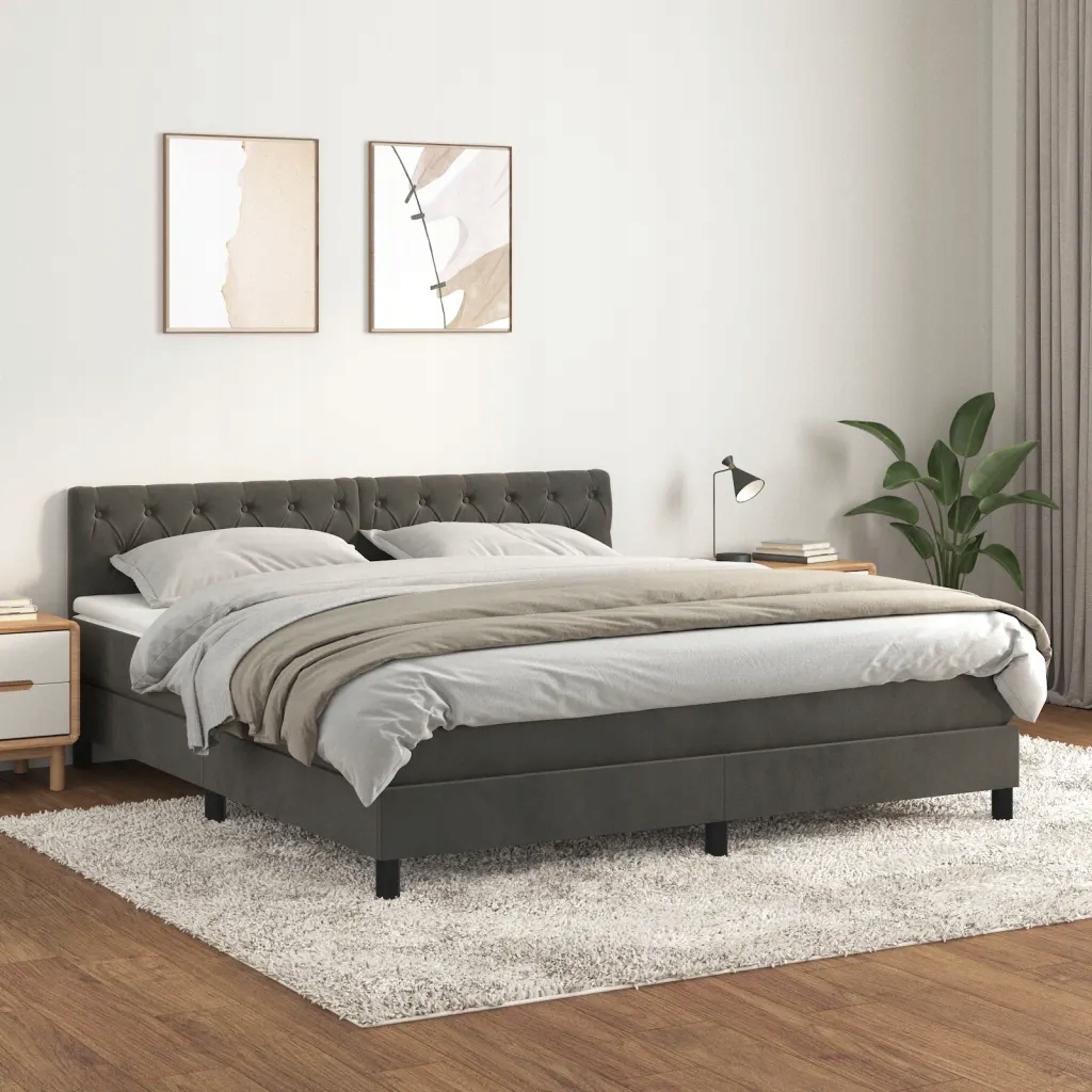 Box spring postel s matrací tmavě šedá 160x200 cm samet Šedá 3141492
