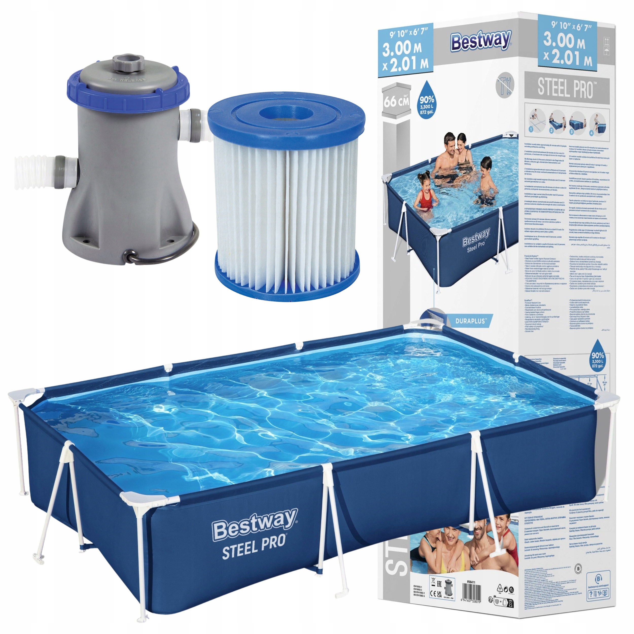 Záhradný Bazen Bestway 300x200x66 CM Čerpadlo Filter Súprava Do Záhrady