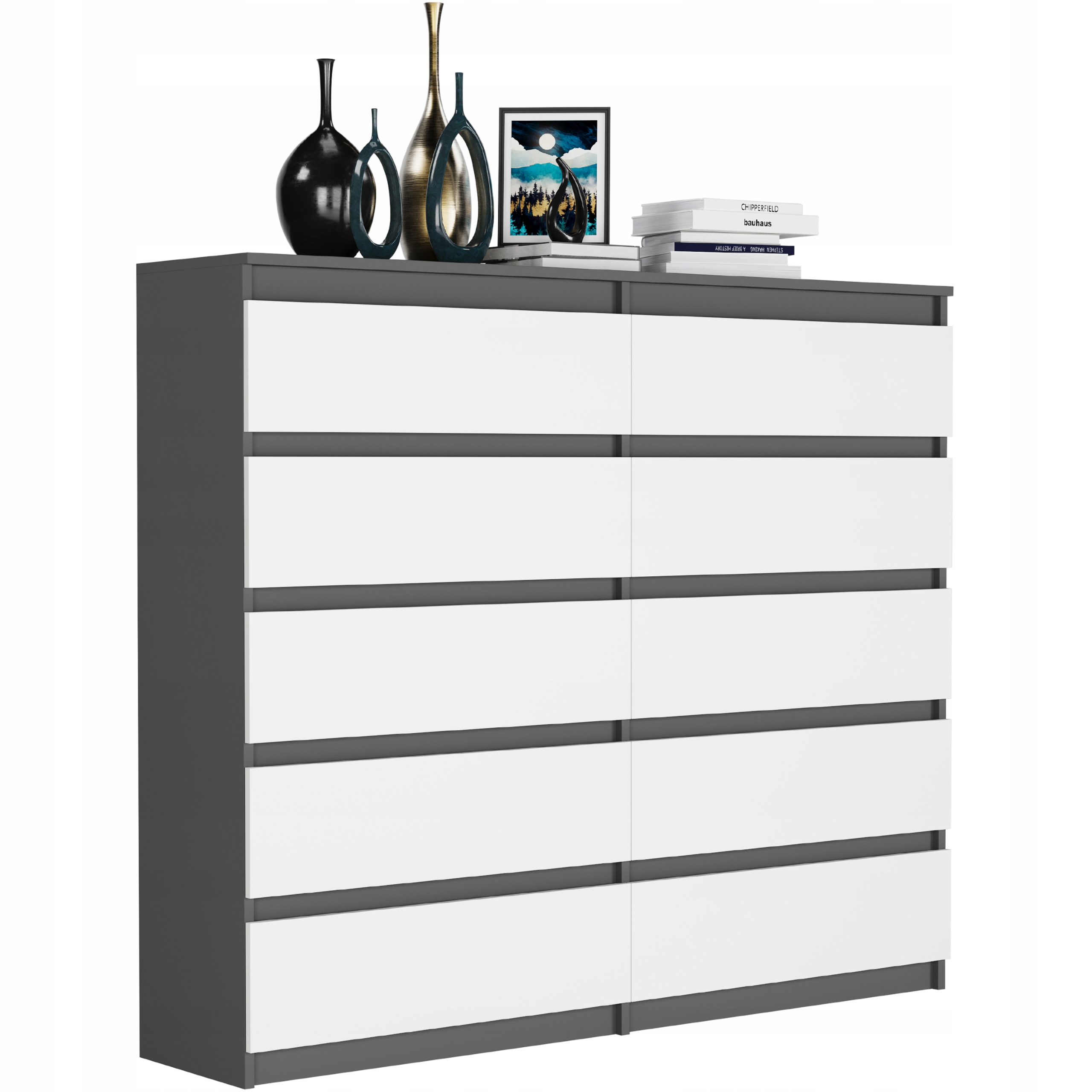 Nowoczesna KOMODA 140 SZAFKA 10 SZUFLAD R-140-S10 ANTRACYT MIX