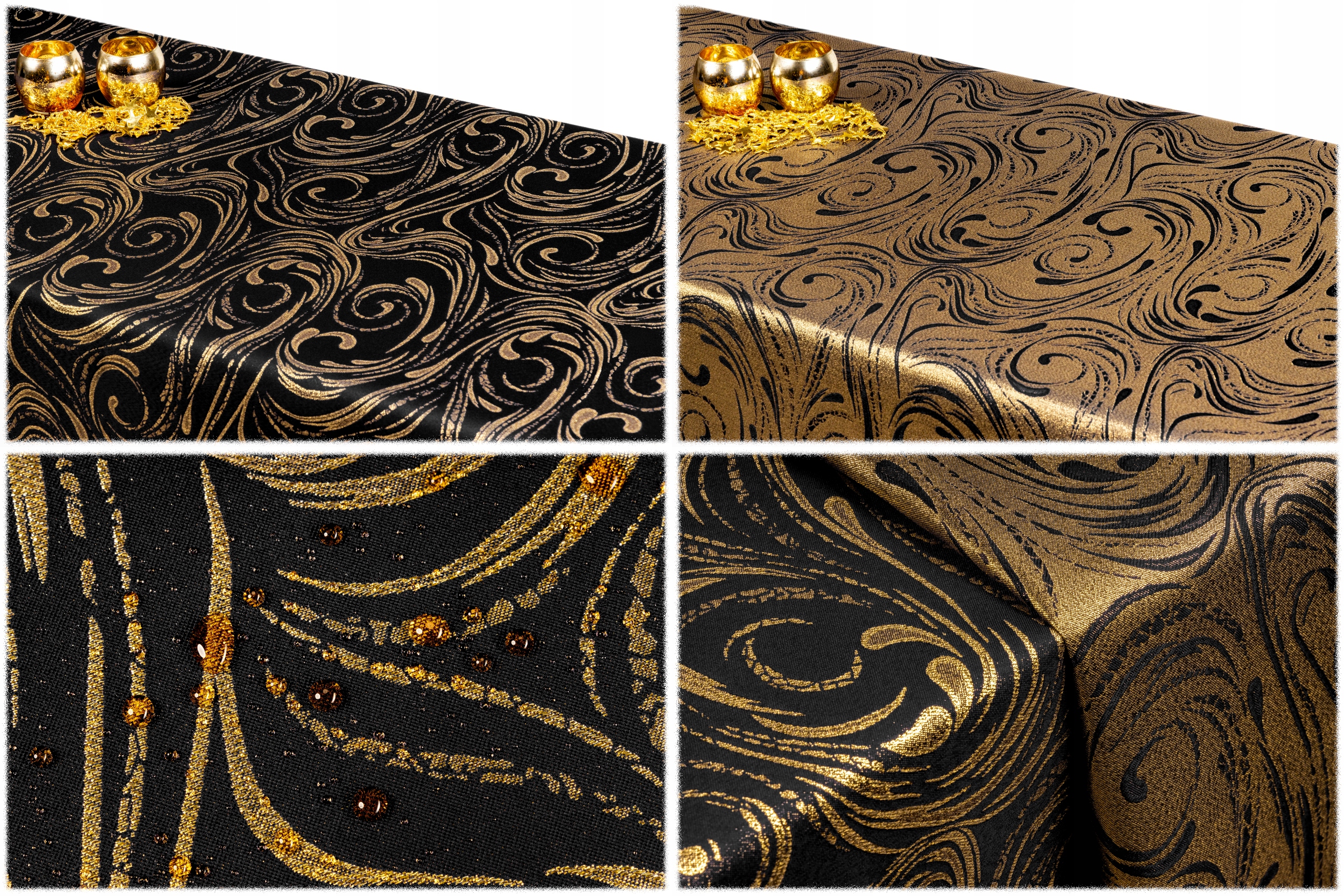 obrus DWUSTRONNY 180x270 CZARNY mazaje ZŁOTY styl