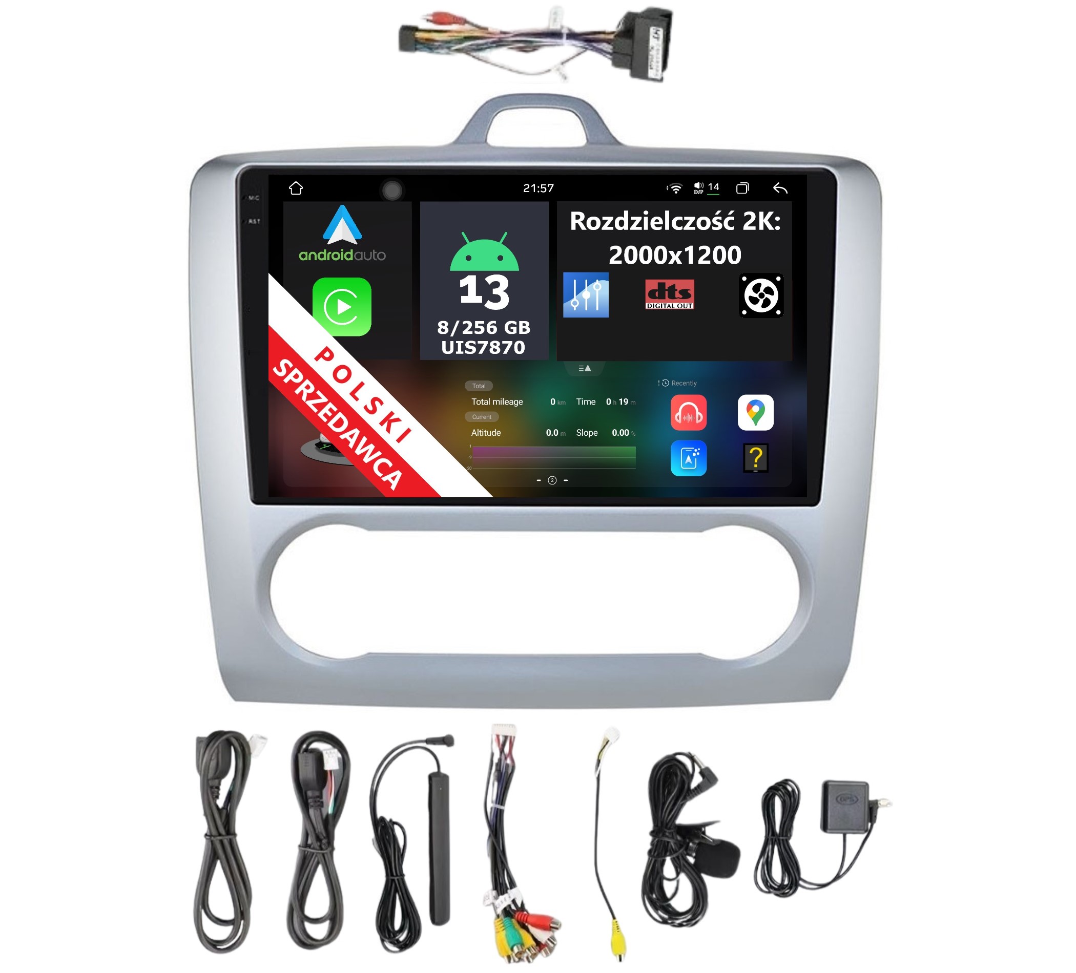 Navigace Rádio 2DIN Android Ford Focus MK2 8/256 Gb Carplay Dsp Dts Lte
