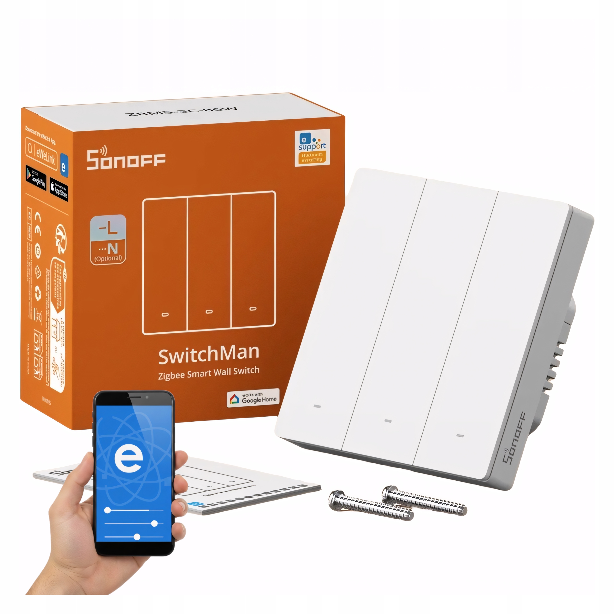 Sonoff ZBM5-3C-86W Smart Przełącznik Ścienny Dotykowy 3-Kanałowy Zigbee