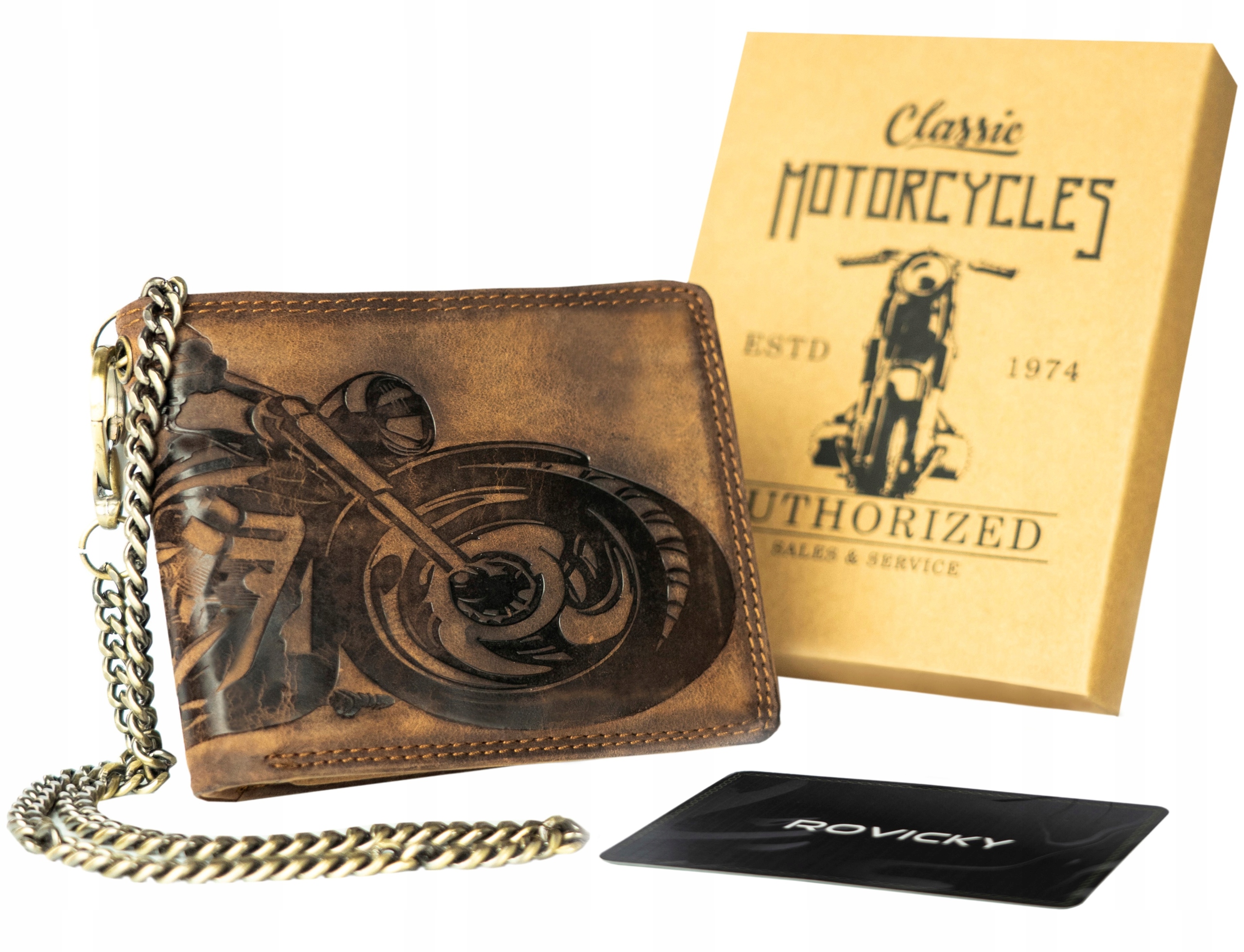 

Duży portfel męski skórzany z łańcuchem Stop Rfid