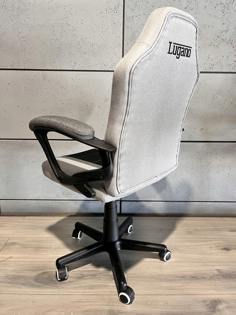 Krzesło Biurkowe LOU Szare Tkanina Gamingowe Biuro Obrotowe Niskie Dziecka Głębokość mebla 54 cm